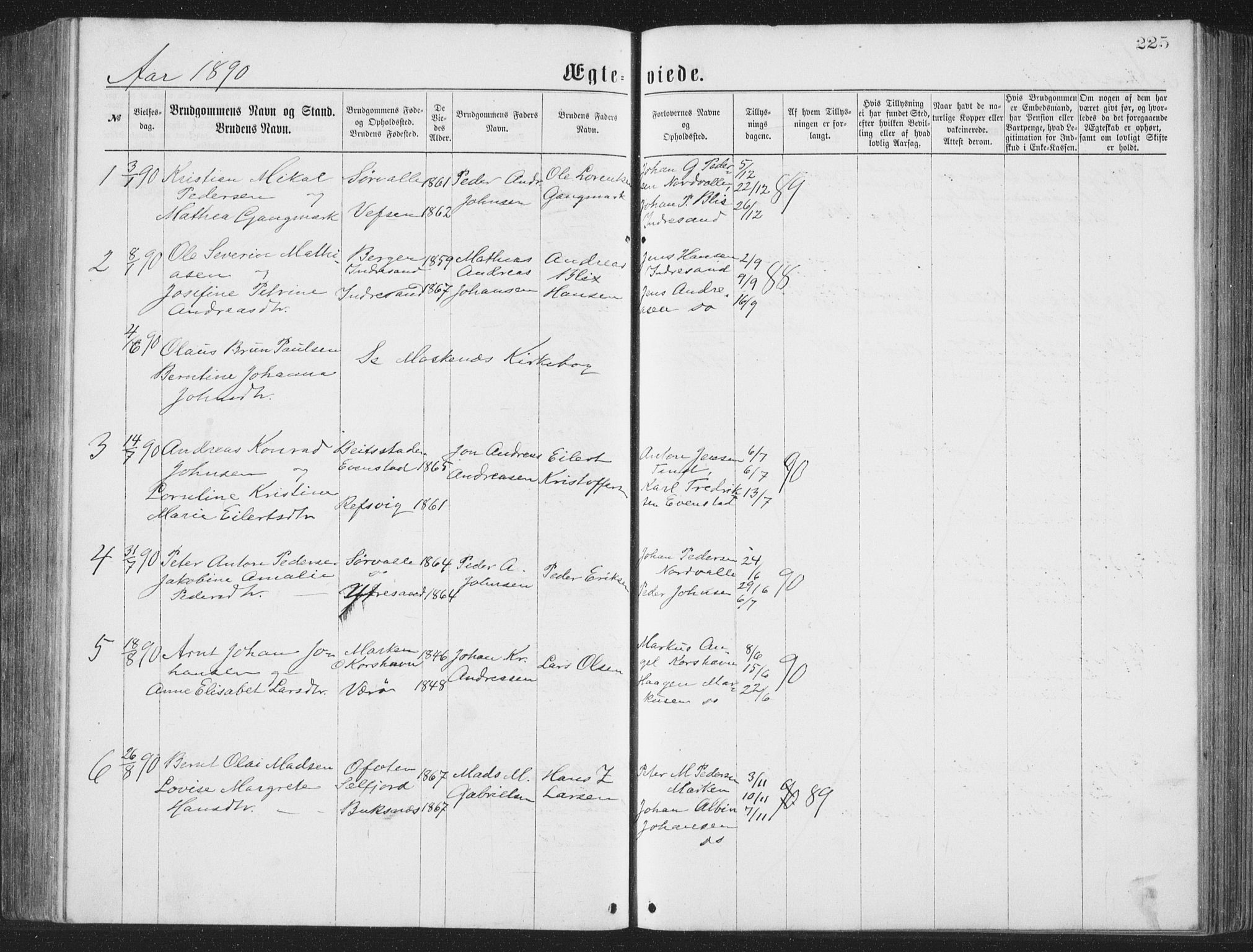 Ministerialprotokoller, klokkerbøker og fødselsregistre - Nordland, AV/SAT-A-1459/885/L1213: Klokkerbok nr. 885C02, 1874-1892, s. 225