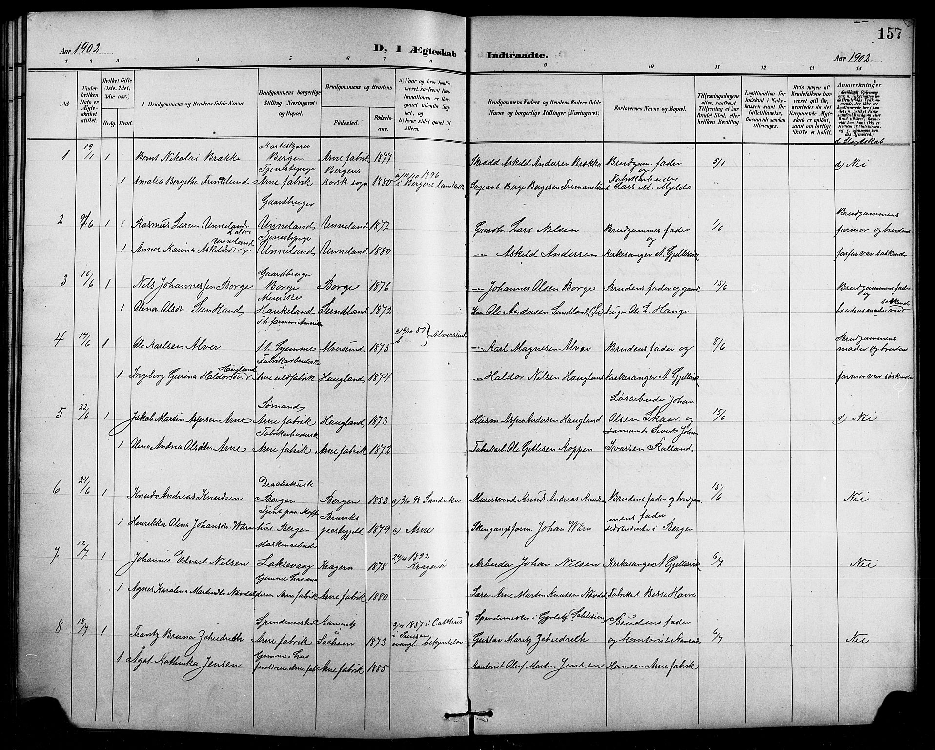 Arna sokneprestembete, AV/SAB-A-74001/H/Ha/Hab: Klokkerbok nr. A 4, 1898-1910, s. 157