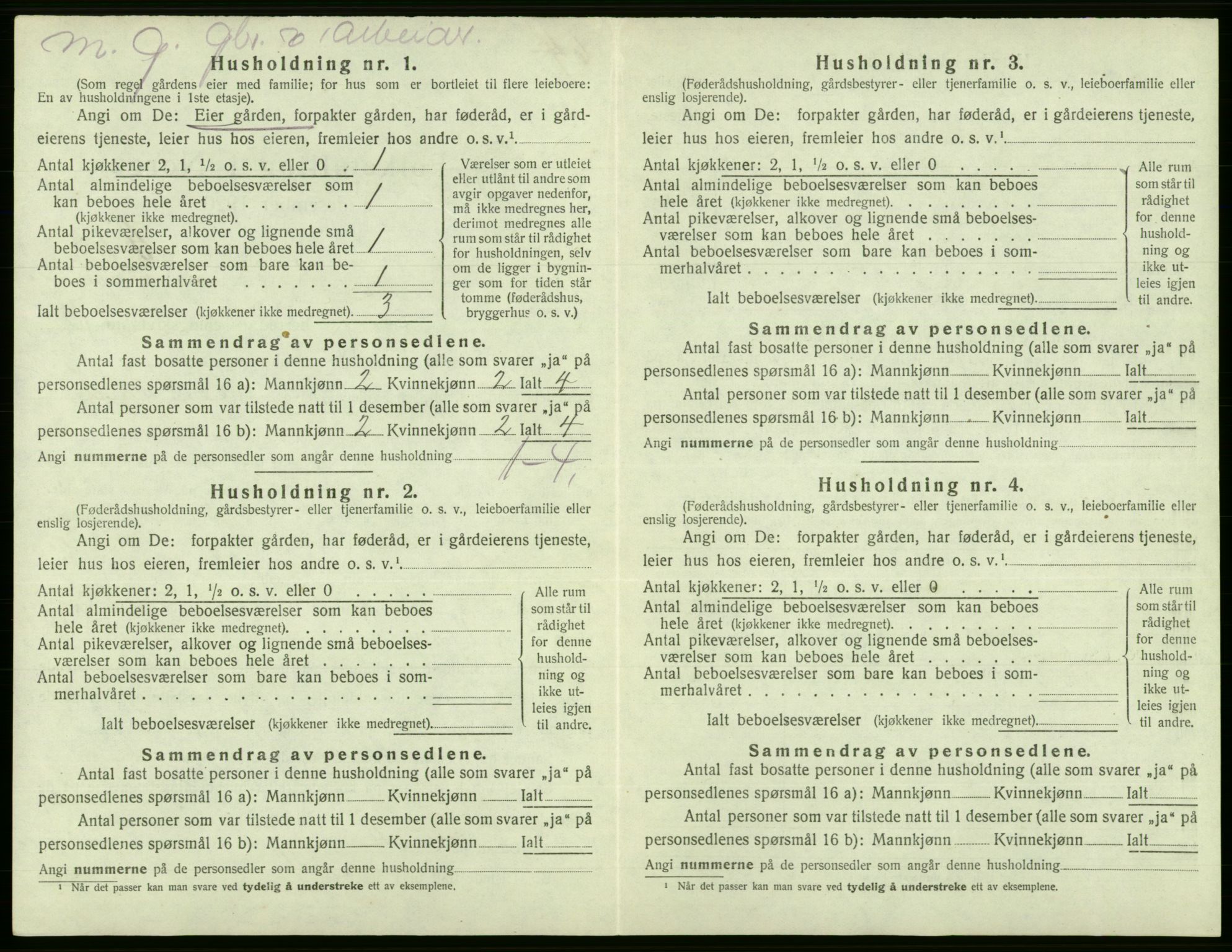 SAB, Folketelling 1920 for 1246 Fjell herred, 1920, s. 1457