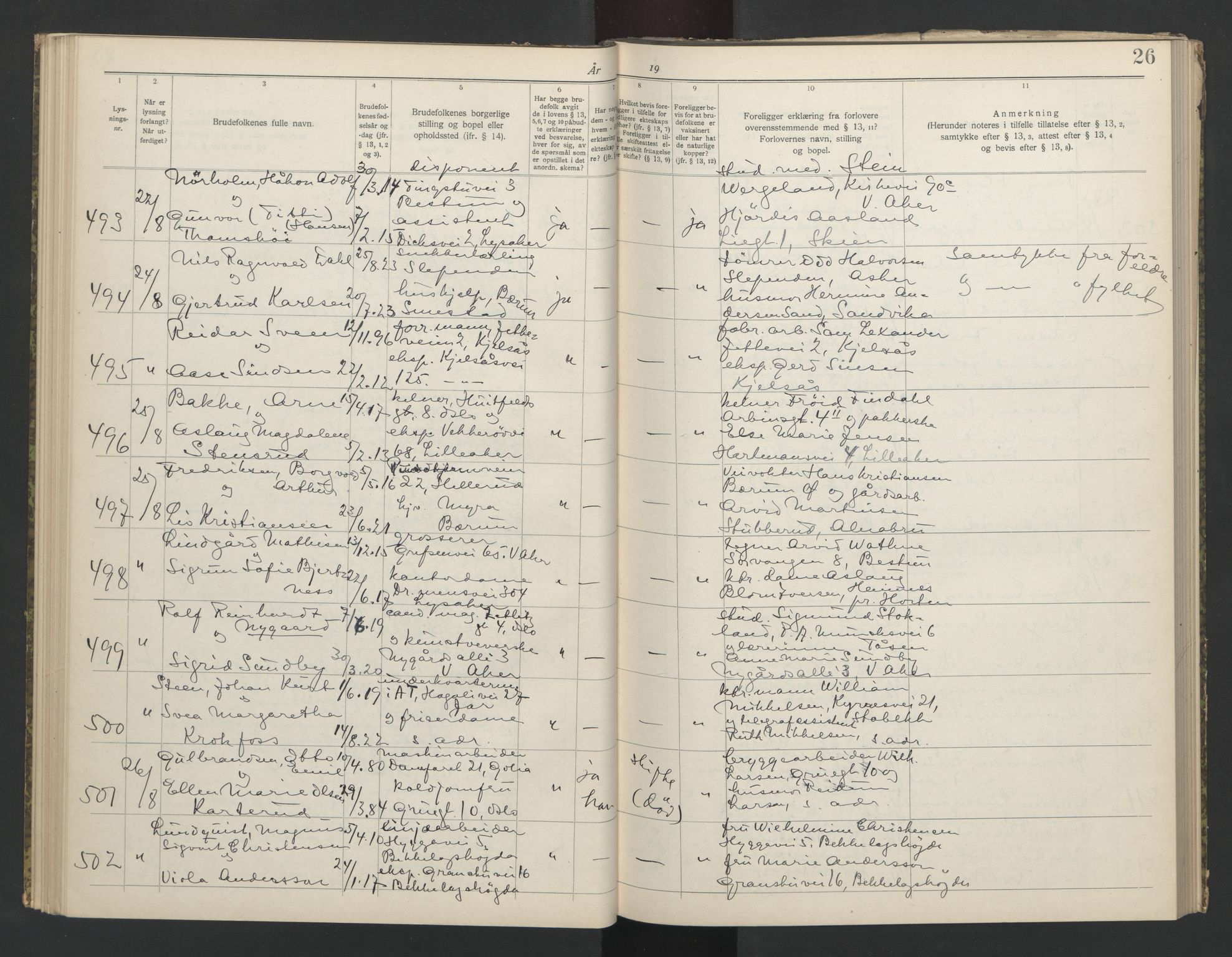 Aker sorenskriveri, AV/SAO-A-10895/L/Lb/L0002: Lysningsbok, 1942-1943, s. 26