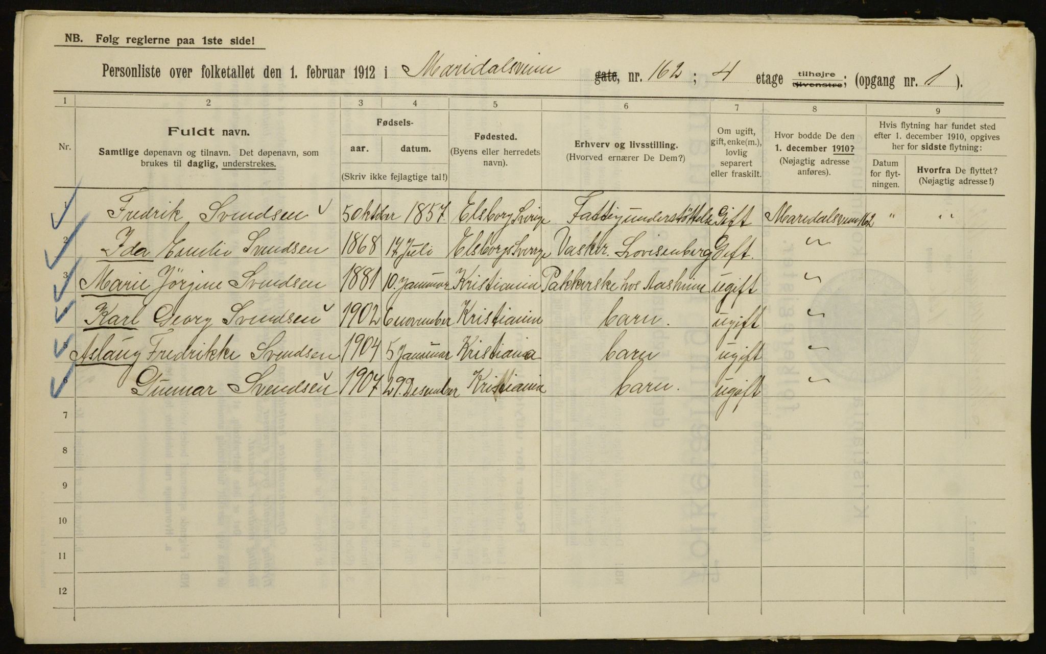 OBA, Kommunal folketelling 1.2.1912 for Kristiania, 1912, s. 62656