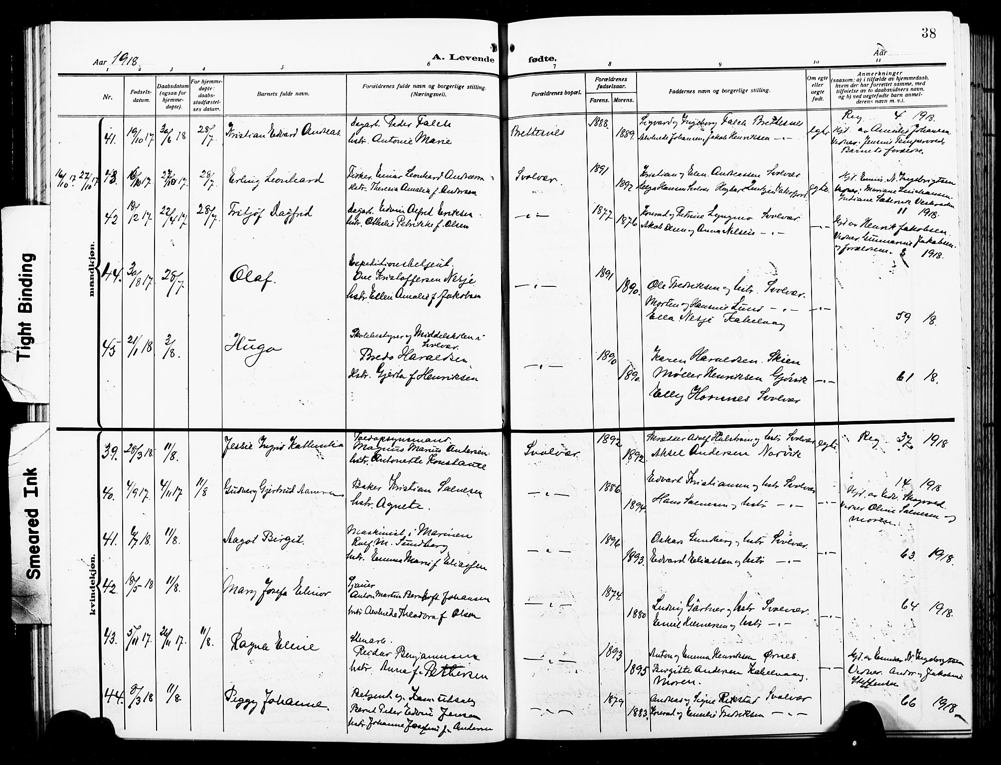 Ministerialprotokoller, klokkerbøker og fødselsregistre - Nordland, AV/SAT-A-1459/874/L1080: Klokkerbok nr. 874C09, 1915-1925, s. 38