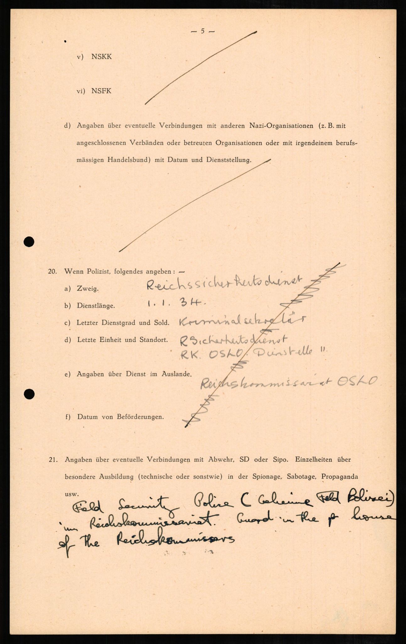 Forsvaret, Forsvarets overkommando II, AV/RA-RAFA-3915/D/Db/L0007: CI Questionaires. Tyske okkupasjonsstyrker i Norge. Tyskere., 1945-1946, s. 187