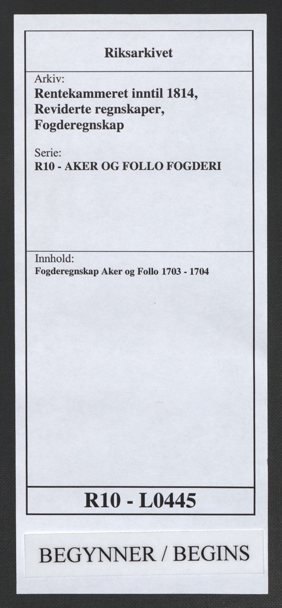 Rentekammeret inntil 1814, Reviderte regnskaper, Fogderegnskap, RA/EA-4092/R10/L0445: Fogderegnskap Aker og Follo, 1703-1704, s. 1