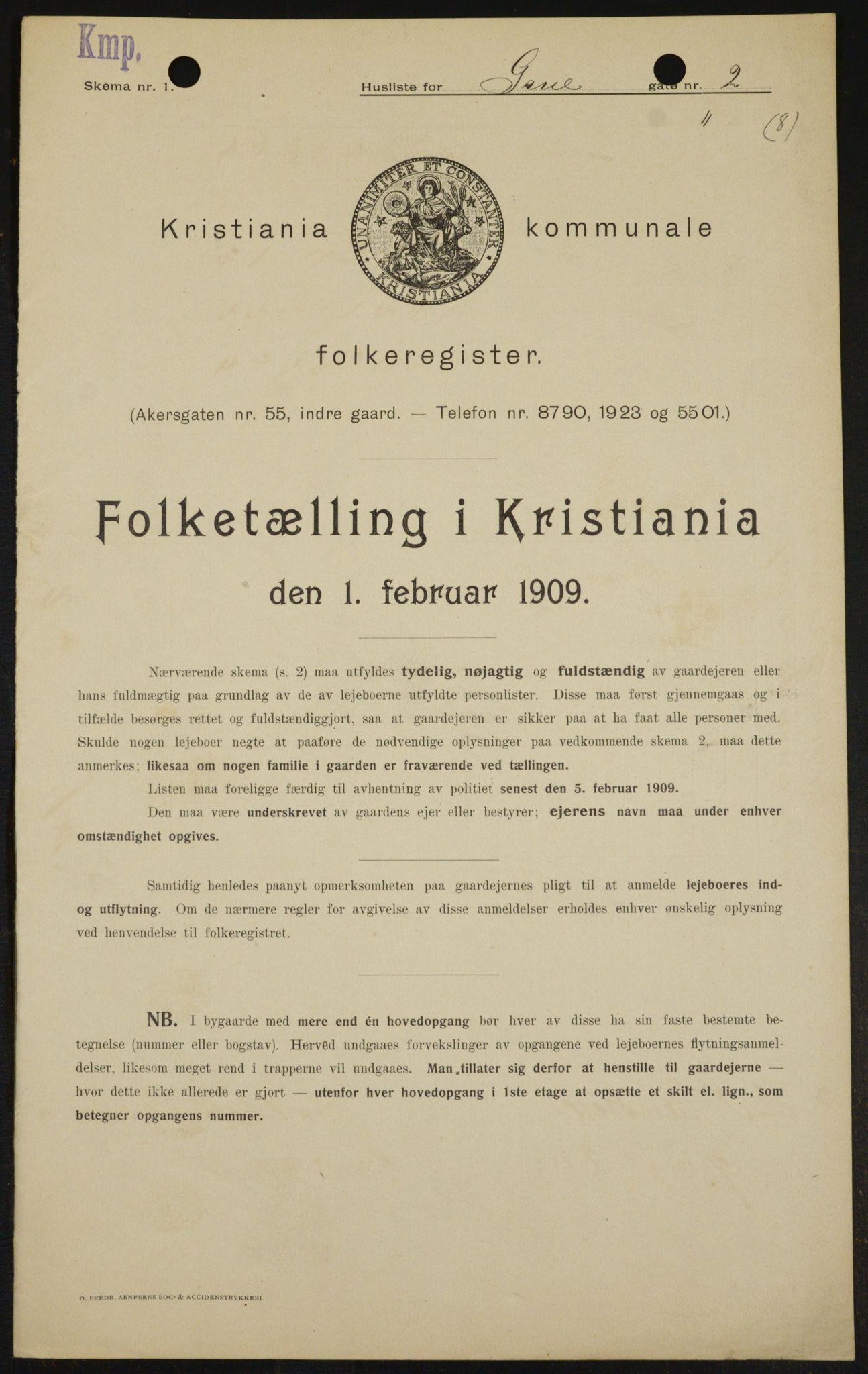 OBA, Kommunal folketelling 1.2.1909 for Kristiania kjøpstad, 1909, s. 27483