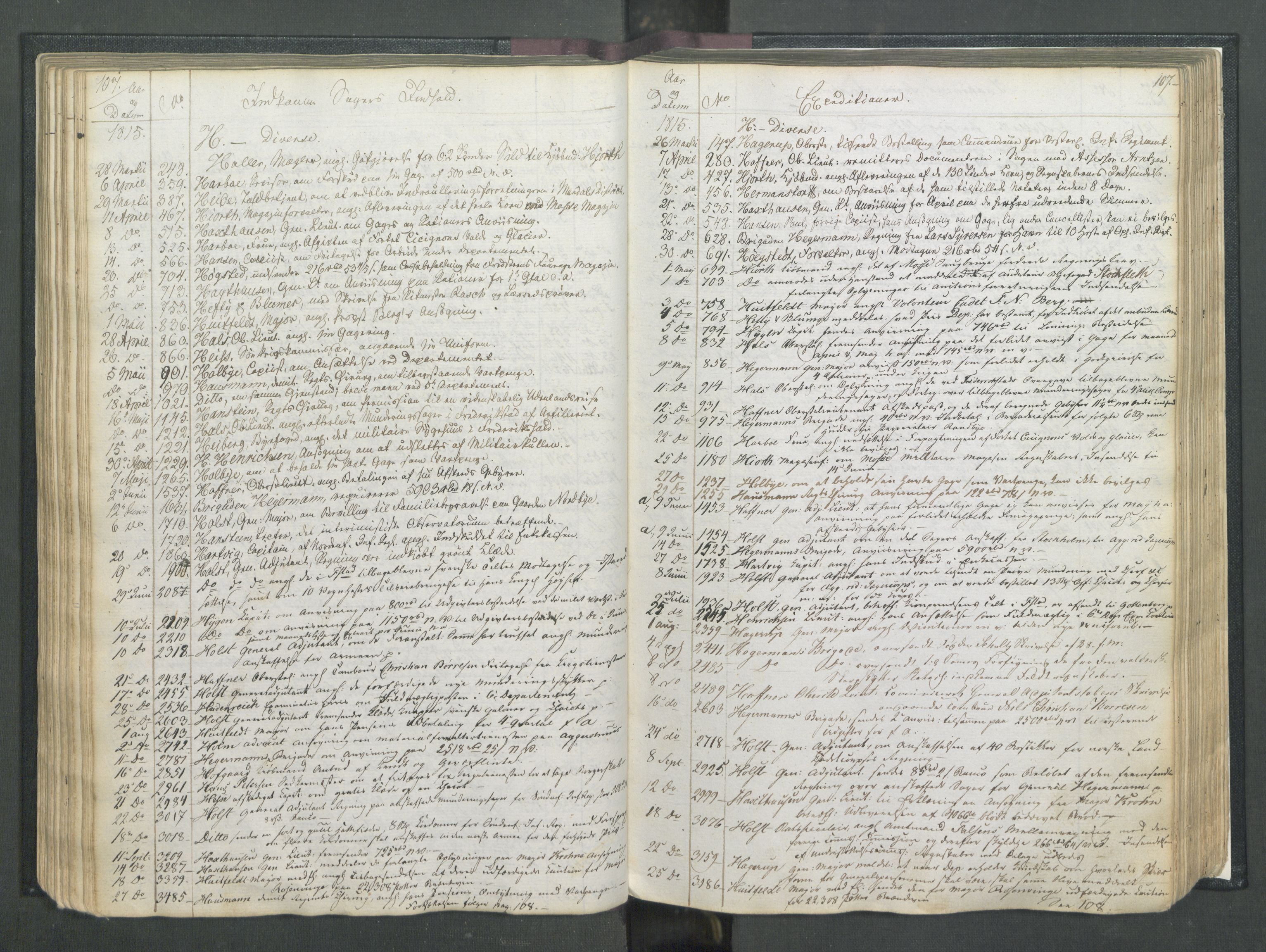 Armédepartementet, AV/RA-RAFA-3493/C/Ca/L0007: 6. Departements Register, 1815, s. 107