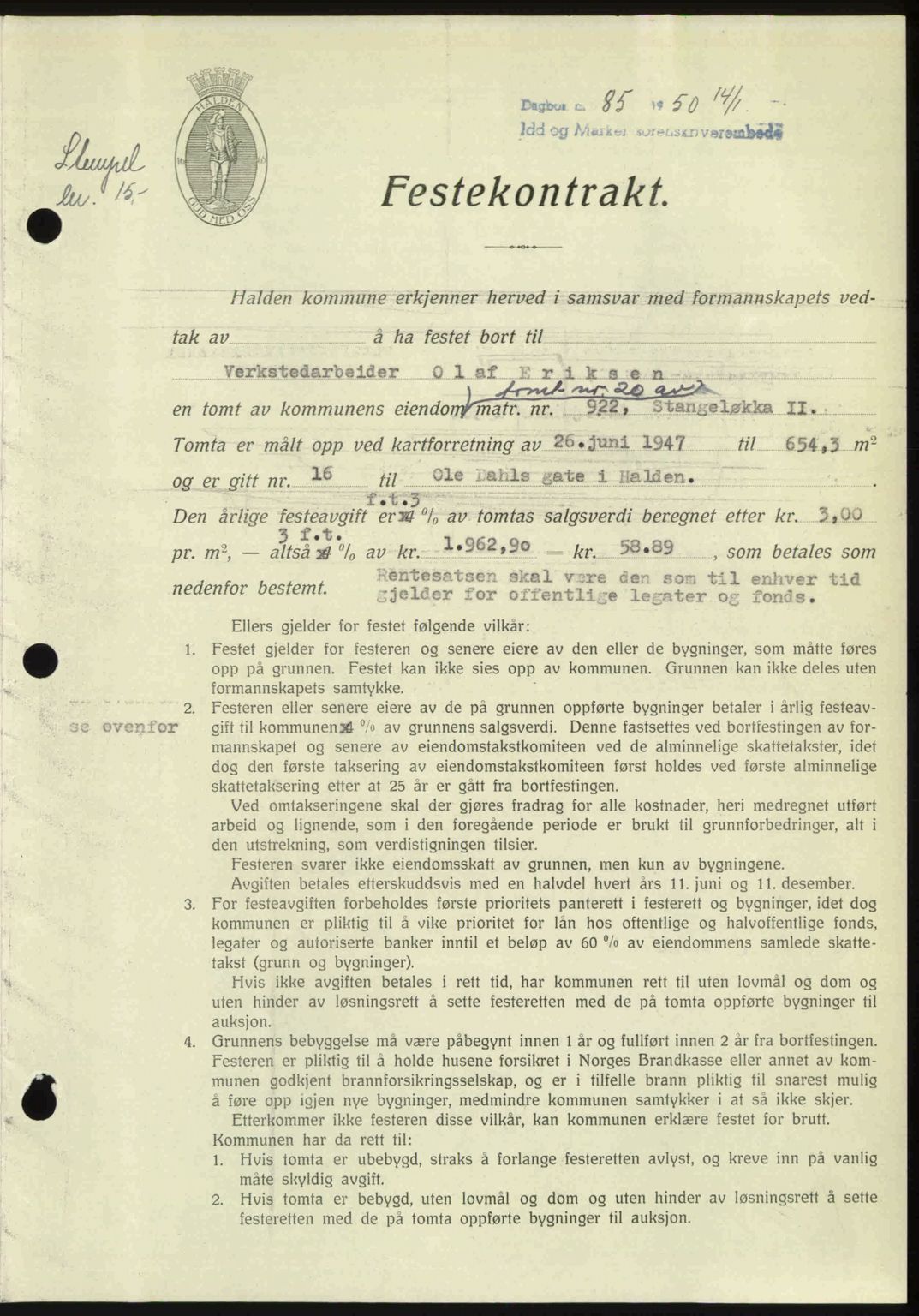 Idd og Marker sorenskriveri, AV/SAO-A-10283/G/Gb/Gbb/L0013: Pantebok nr. A13, 1949-1950, Dagboknr: 85/1950