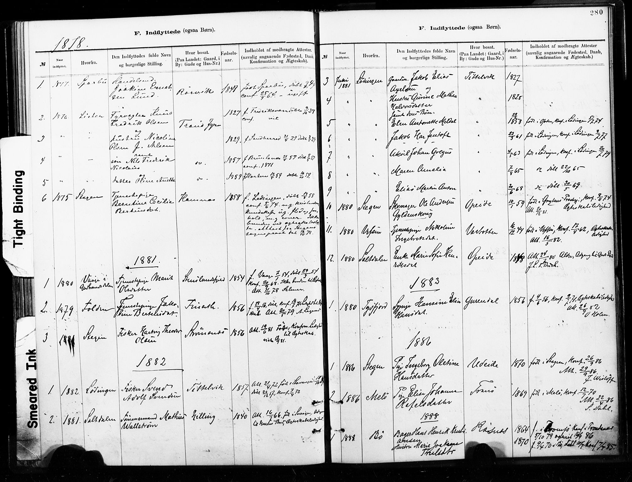 Ministerialprotokoller, klokkerbøker og fødselsregistre - Nordland, AV/SAT-A-1459/859/L0846: Ministerialbok nr. 859A06, 1878-1889, s. 280