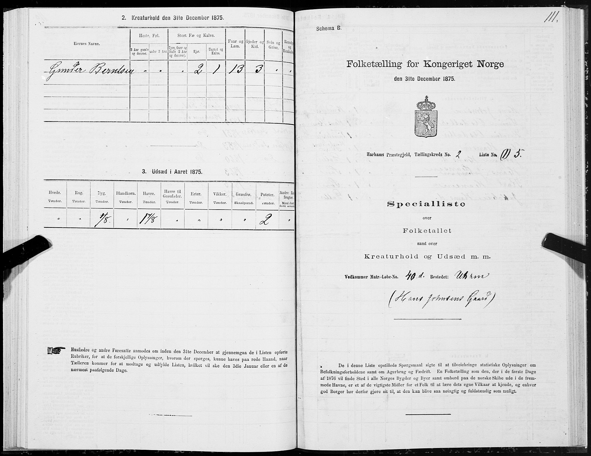 SAT, Folketelling 1875 for 1534P Haram prestegjeld, 1875, s. 1111