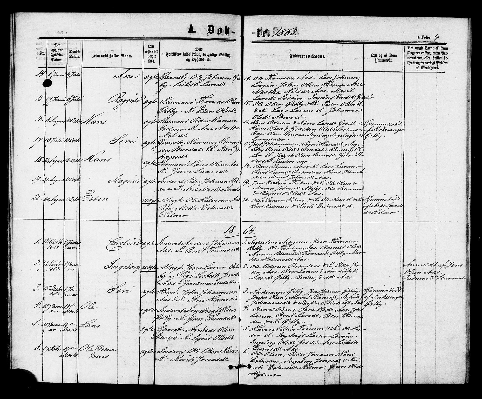 Ministerialprotokoller, klokkerbøker og fødselsregistre - Sør-Trøndelag, SAT/A-1456/698/L1163: Ministerialbok nr. 698A01, 1862-1887, s. 4