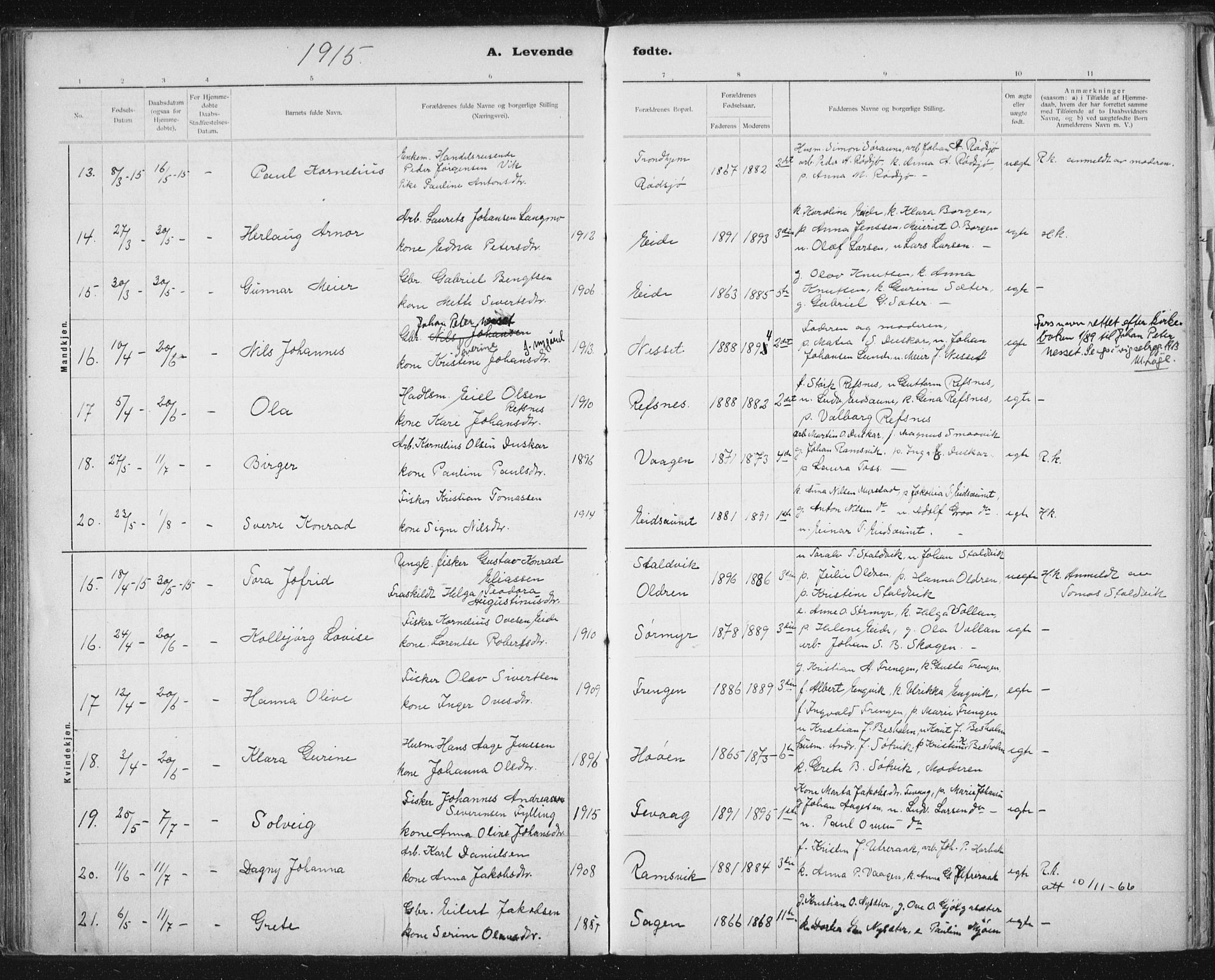 Ministerialprotokoller, klokkerbøker og fødselsregistre - Sør-Trøndelag, AV/SAT-A-1456/653/L0660: Klokkerbok nr. 653C04, 1894-1919