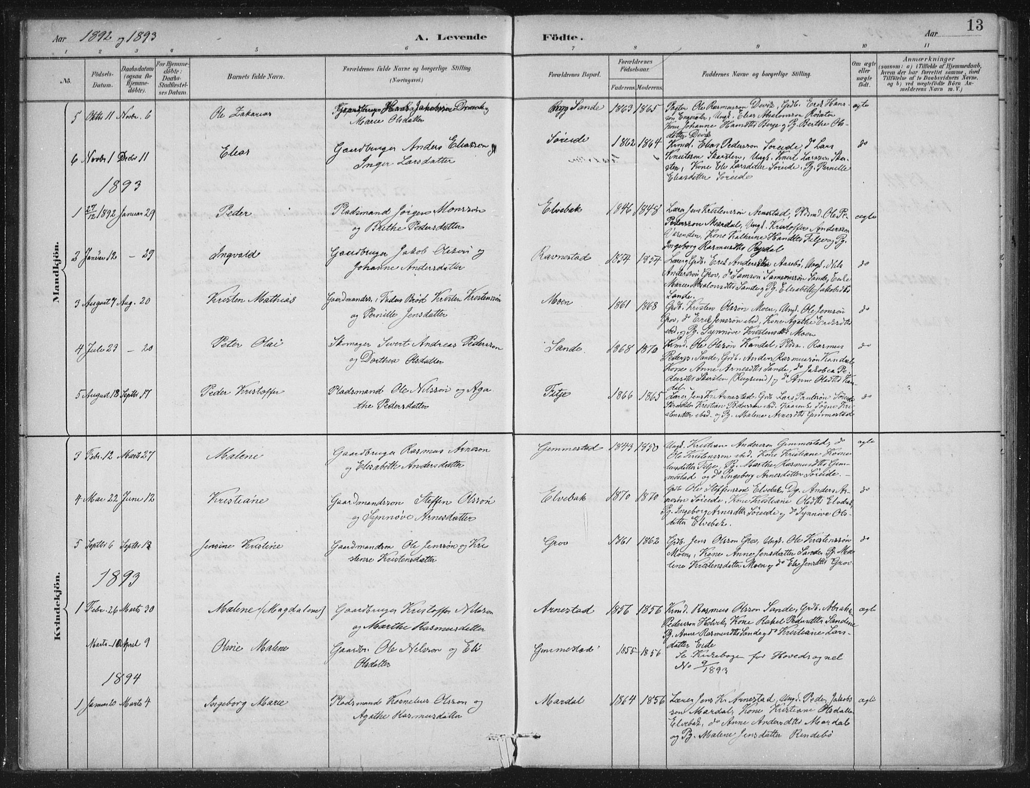 Gloppen sokneprestembete, AV/SAB-A-80101/H/Haa/Haad/L0001: Ministerialbok nr. D  1, 1885-1910, s. 13