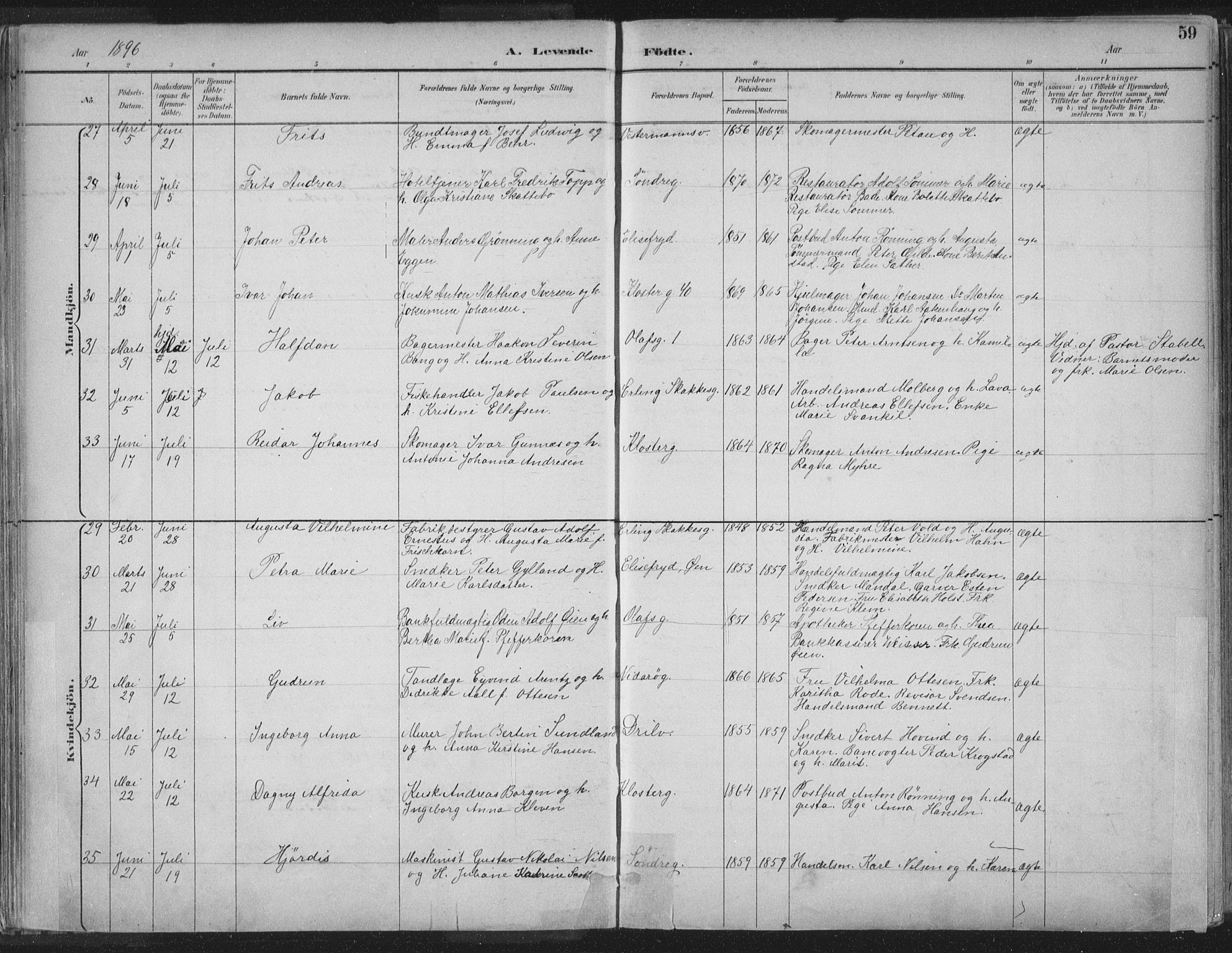 Ministerialprotokoller, klokkerbøker og fødselsregistre - Sør-Trøndelag, SAT/A-1456/601/L0062: Ministerialbok nr. 601A30, 1891-1911, s. 59