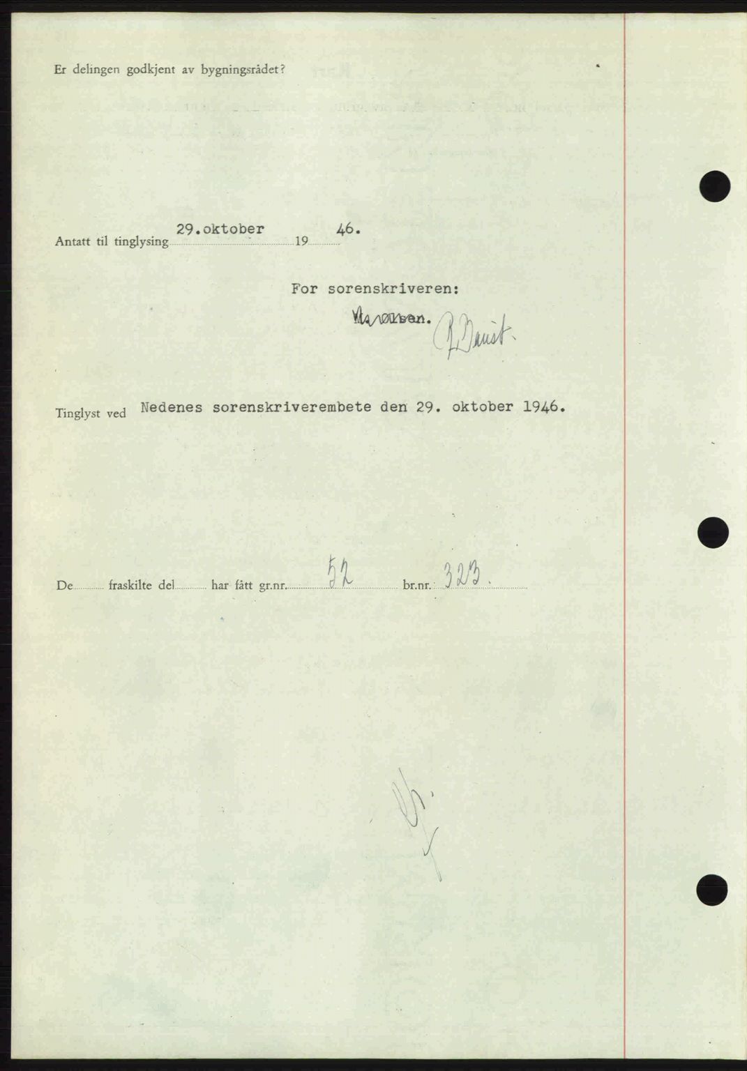 Nedenes sorenskriveri, SAK/1221-0006/G/Gb/Gba/L0056: Pantebok nr. A8, 1946-1947, Dagboknr: 1419/1946