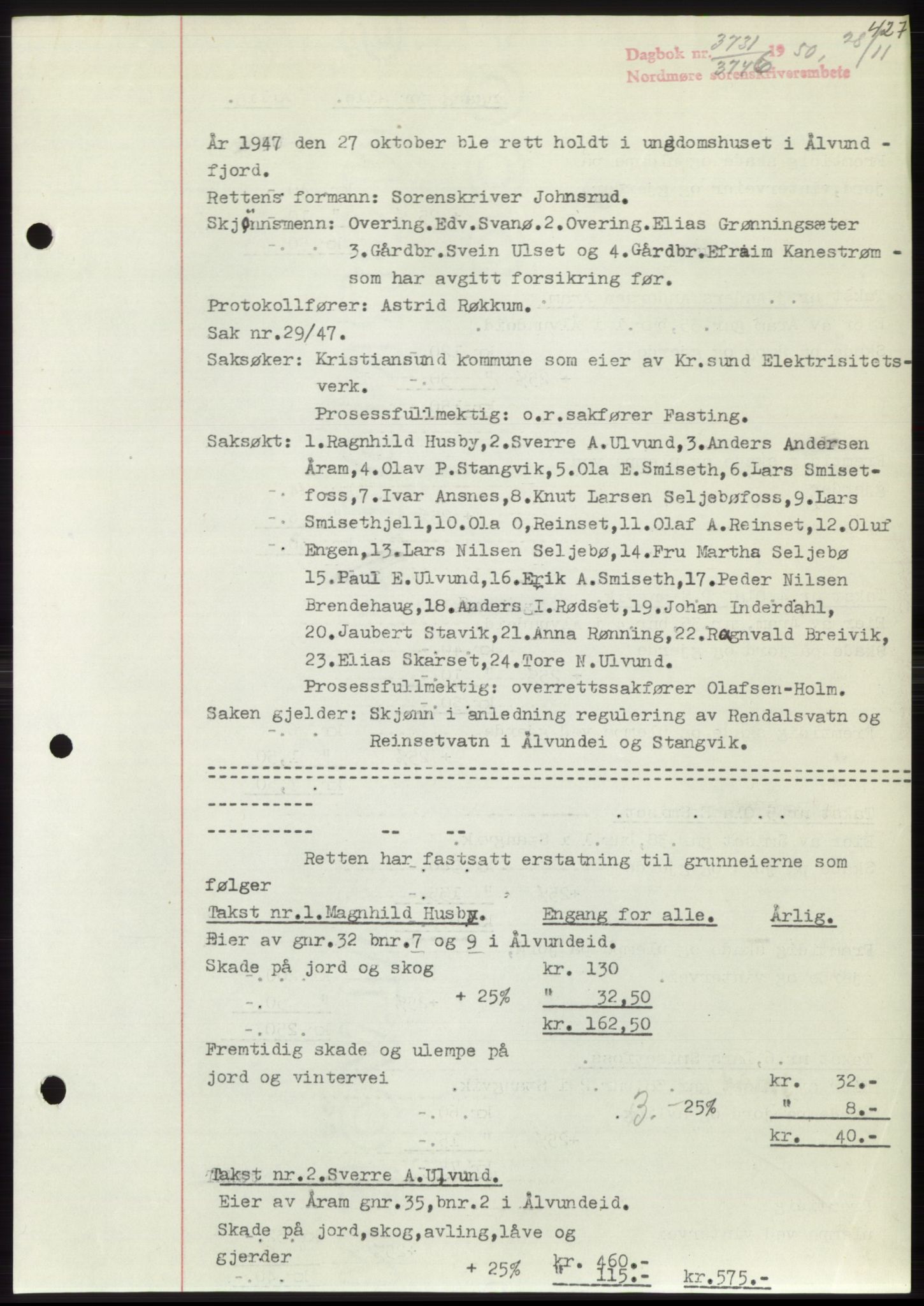 Nordmøre sorenskriveri, SAT/A-4132/1/2/2Ca: Pantebok nr. B106, 1950-1950, Dagboknr: 3731/1950