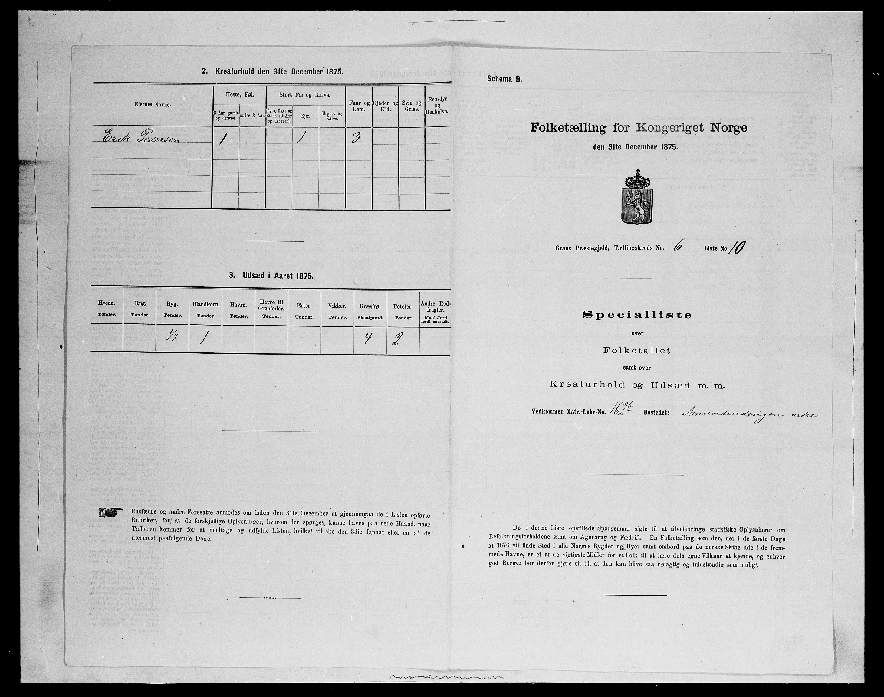 SAH, Folketelling 1875 for 0534P Gran prestegjeld, 1875, s. 1039