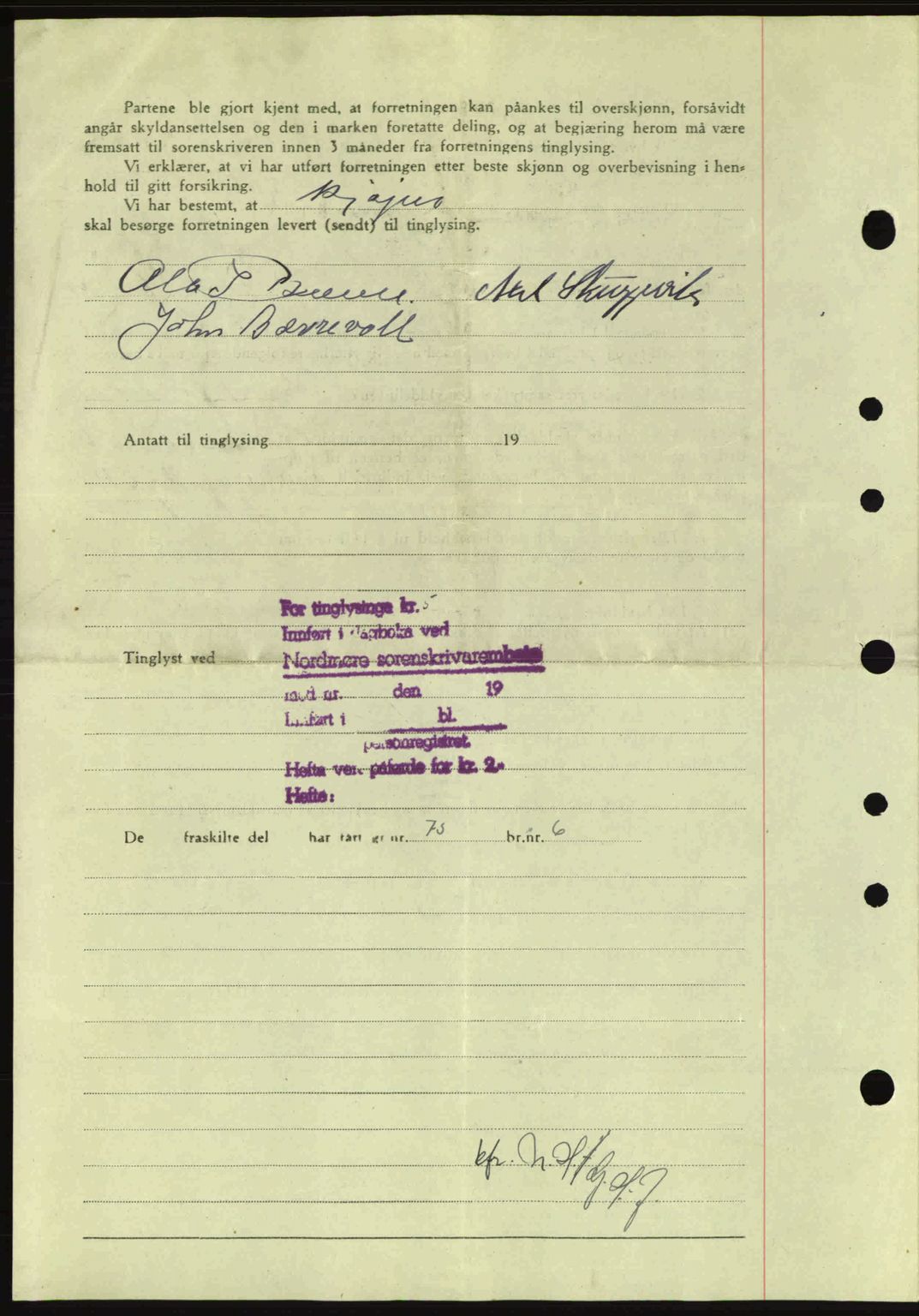 Nordmøre sorenskriveri, SAT/A-4132/1/2/2Ca: Pantebok nr. A99, 1945-1945, Dagboknr: 282/1945
