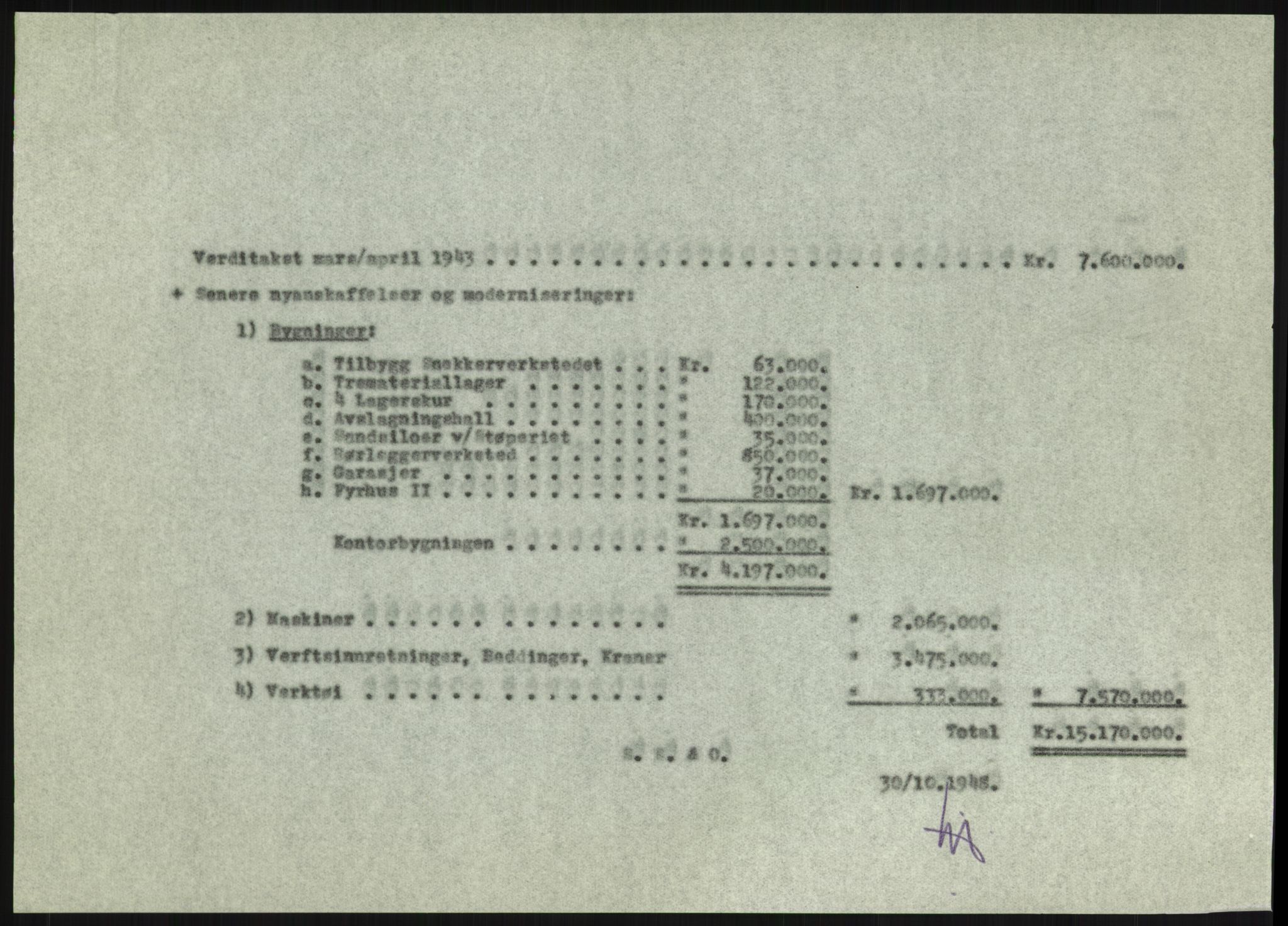 Fredrikstad mekaniske verksted, AV/RA-PA-1807/Q/L0001: Bygninger, Finansiering, Takst, Nyanlegg, 1935-1954, s. 251