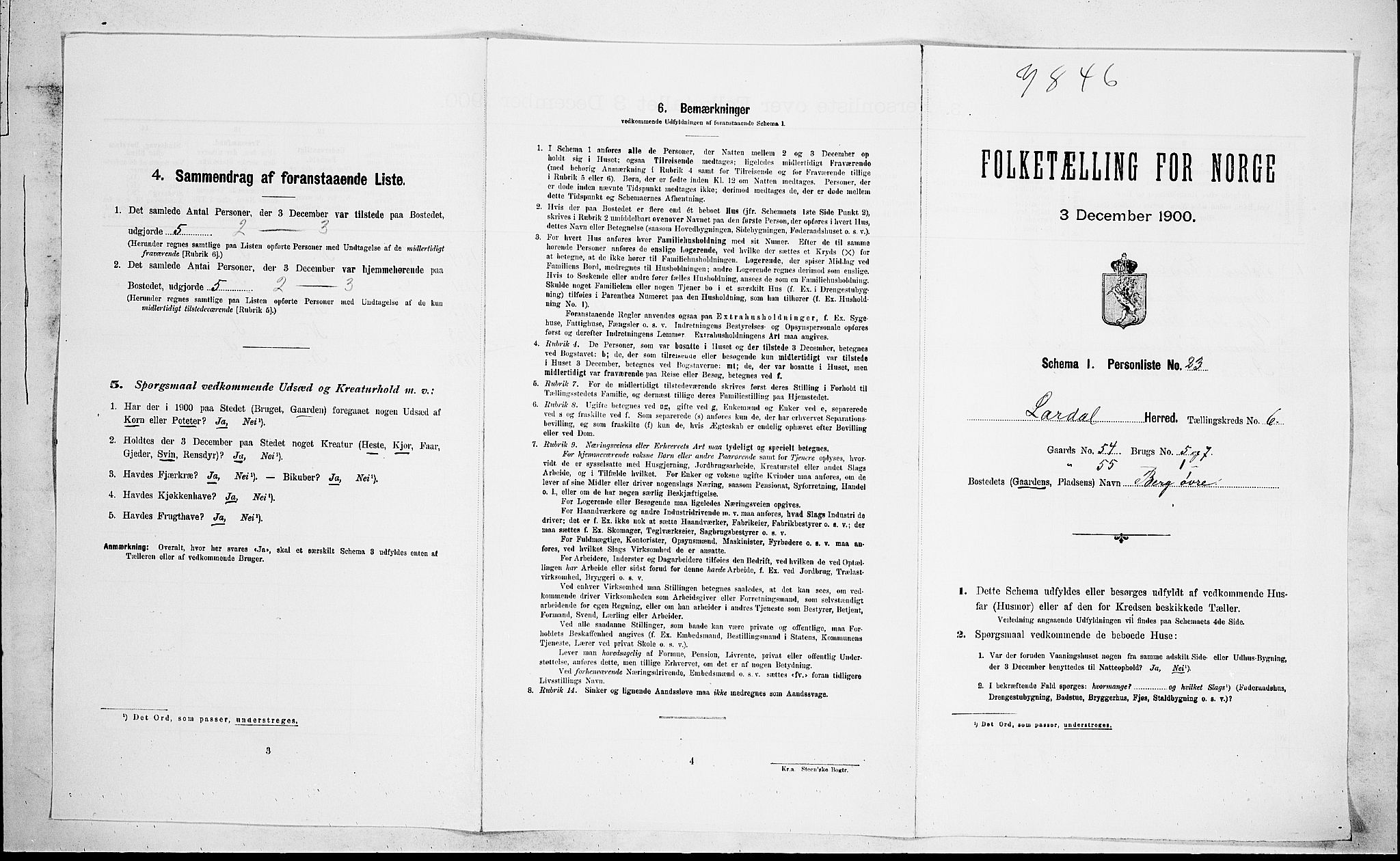 RA, Folketelling 1900 for 0728 Lardal herred, 1900, s. 851