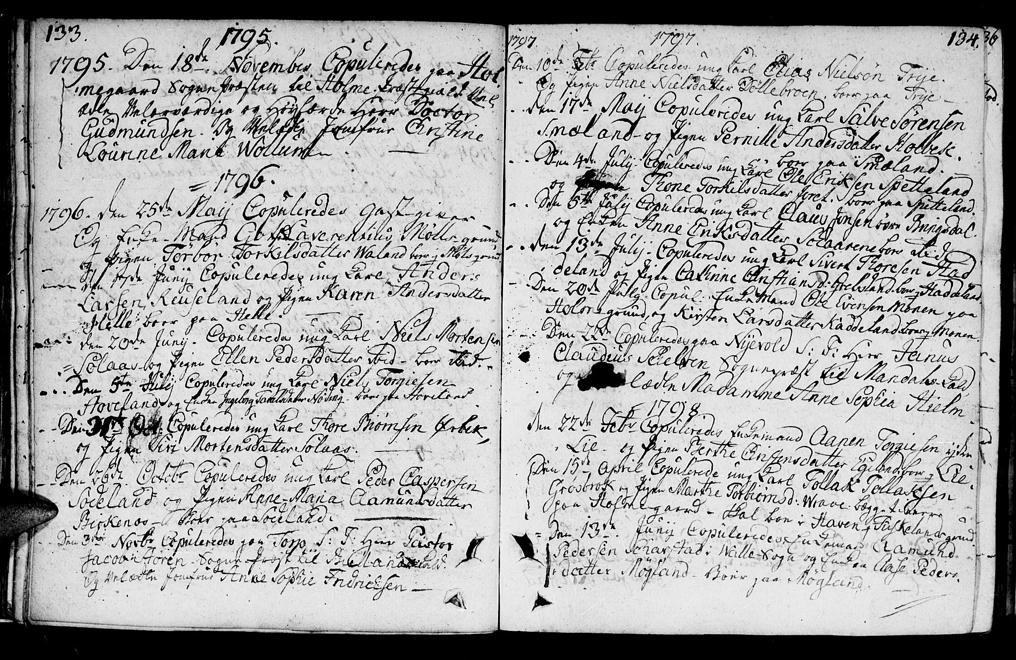 Holum sokneprestkontor, AV/SAK-1111-0022/F/Fa/Faa/L0003: Ministerialbok nr. A 3, 1780-1821, s. 133-134