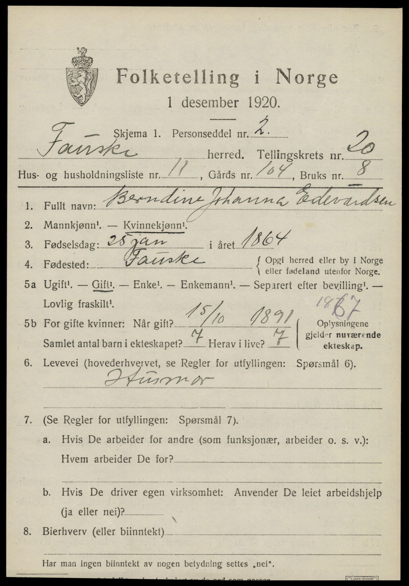 SAT, Folketelling 1920 for 1841 Fauske herred, 1920, s. 12122