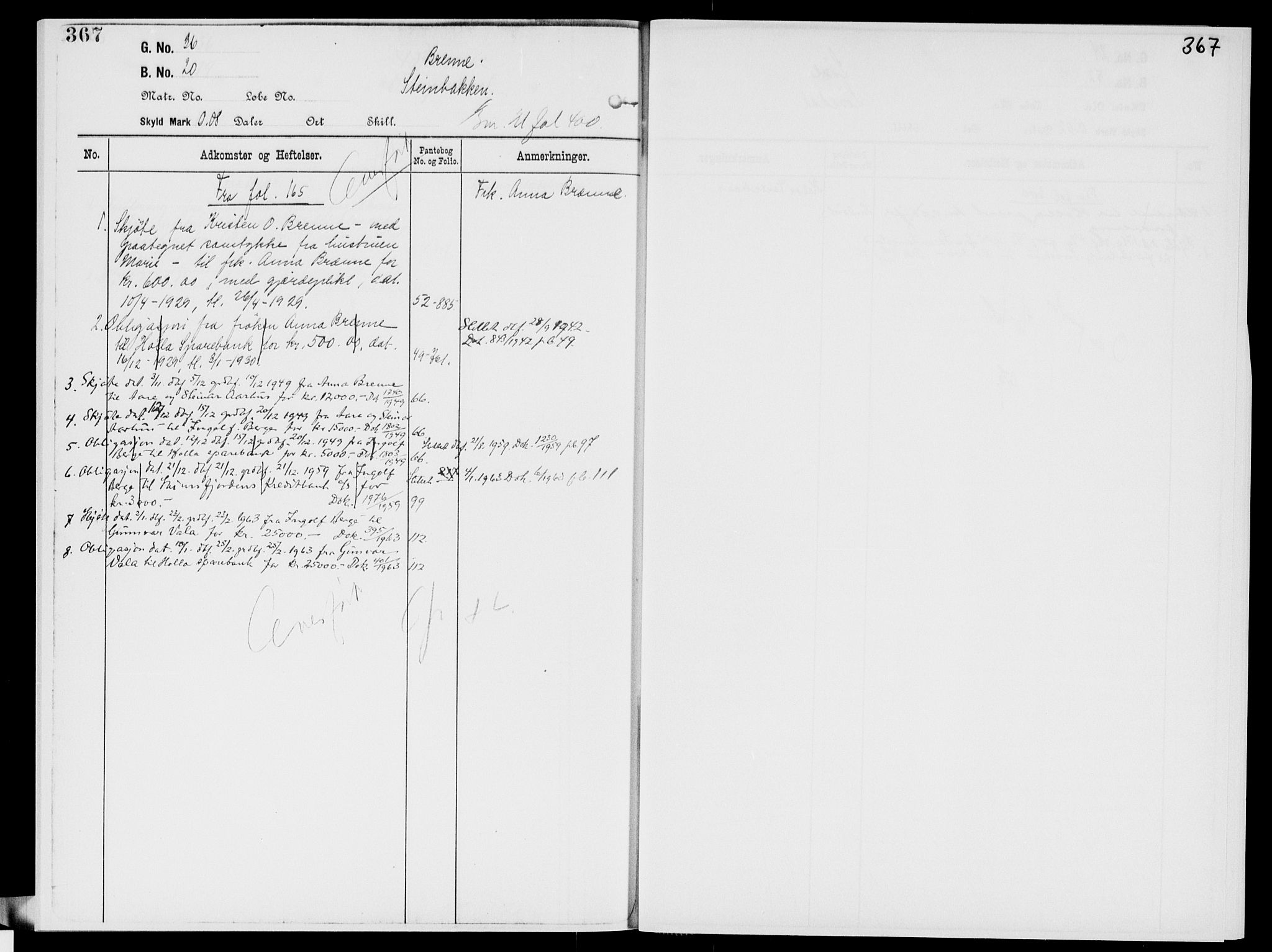 Nedre Telemark sorenskriveri, AV/SAKO-A-135/G/Gb/Gbg/L0002: Panteregister nr. VII 2, s. 367