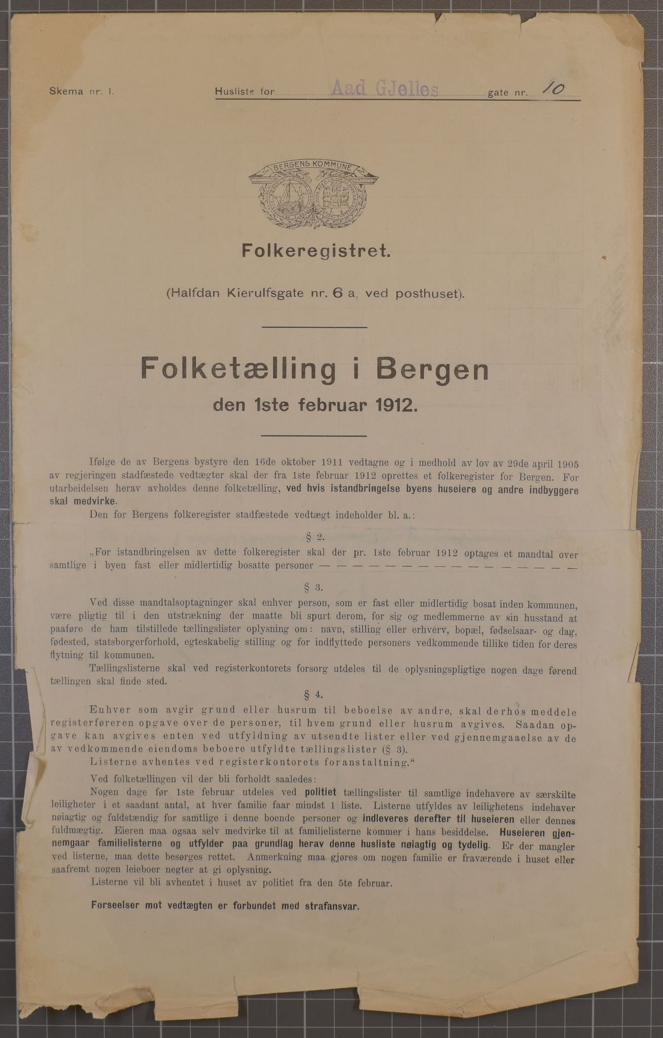 SAB, Kommunal folketelling 1912 for Bergen kjøpstad, 1912, s. 5