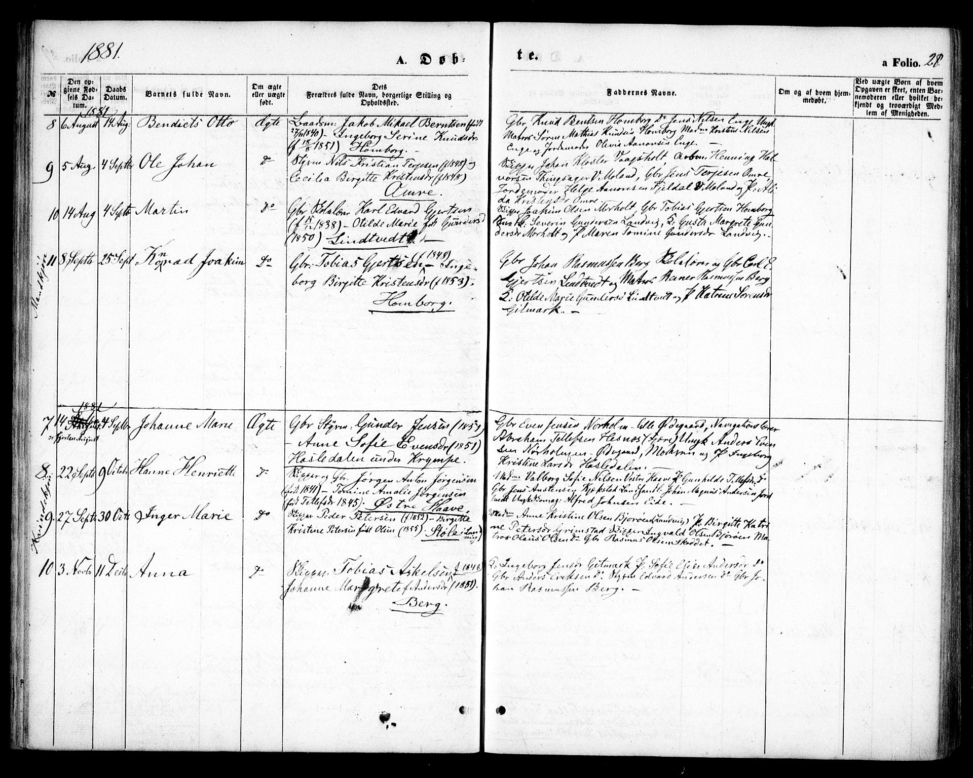 Hommedal sokneprestkontor, AV/SAK-1111-0023/F/Fa/Faa/L0002: Ministerialbok nr. A 2, 1861-1884, s. 28