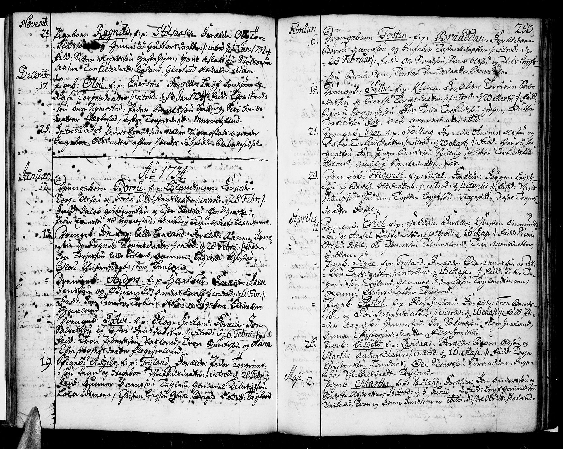 Sør-Audnedal sokneprestkontor, AV/SAK-1111-0039/F/Fa/Fab/L0001: Ministerialbok nr. A 1 /3, 1726-1783, s. 250