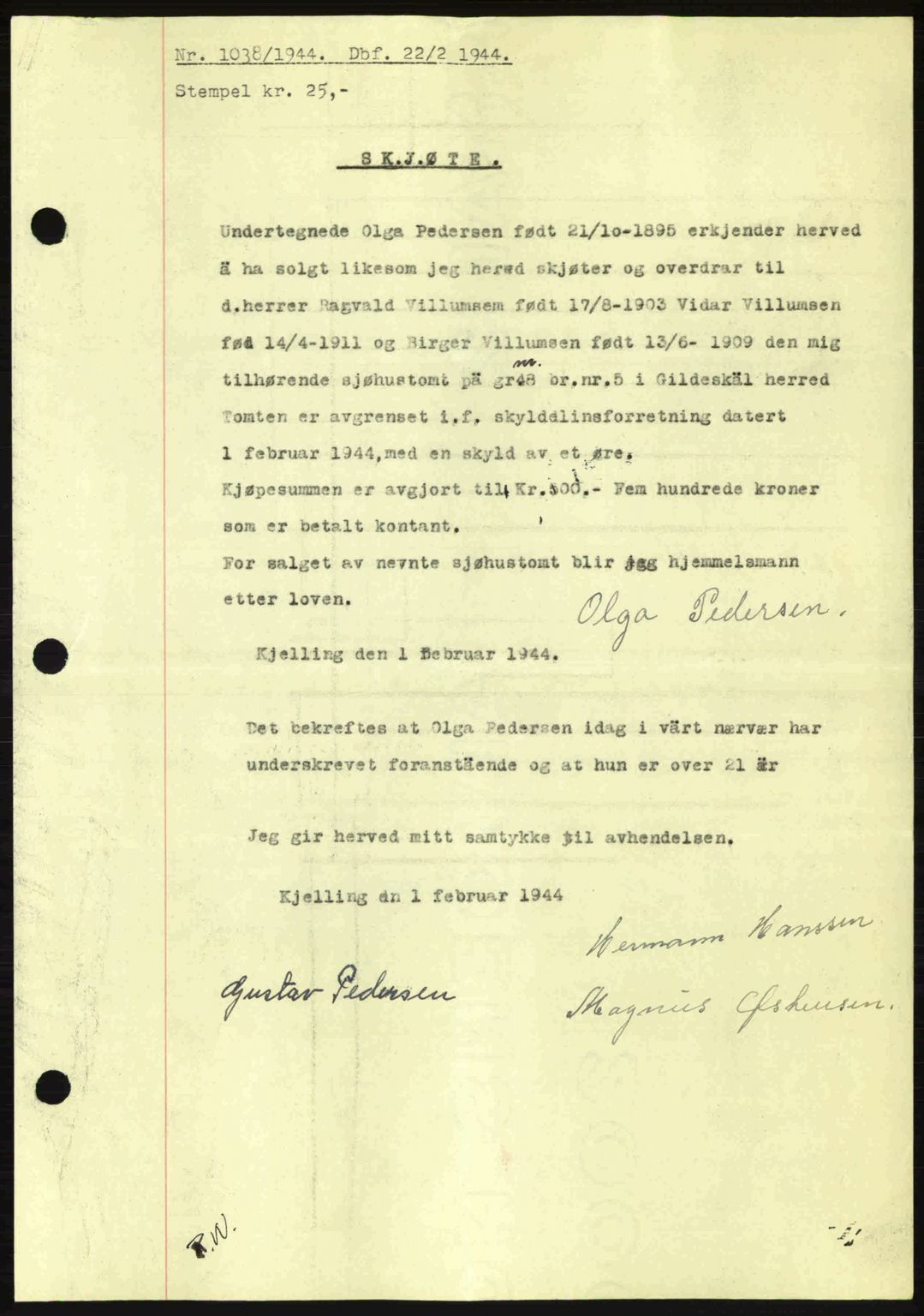 Salten sorenskriveri, SAT/A-4578/1/2/2C: Pantebok nr. A14-15, 1943-1945, Dagboknr: 1038/1944