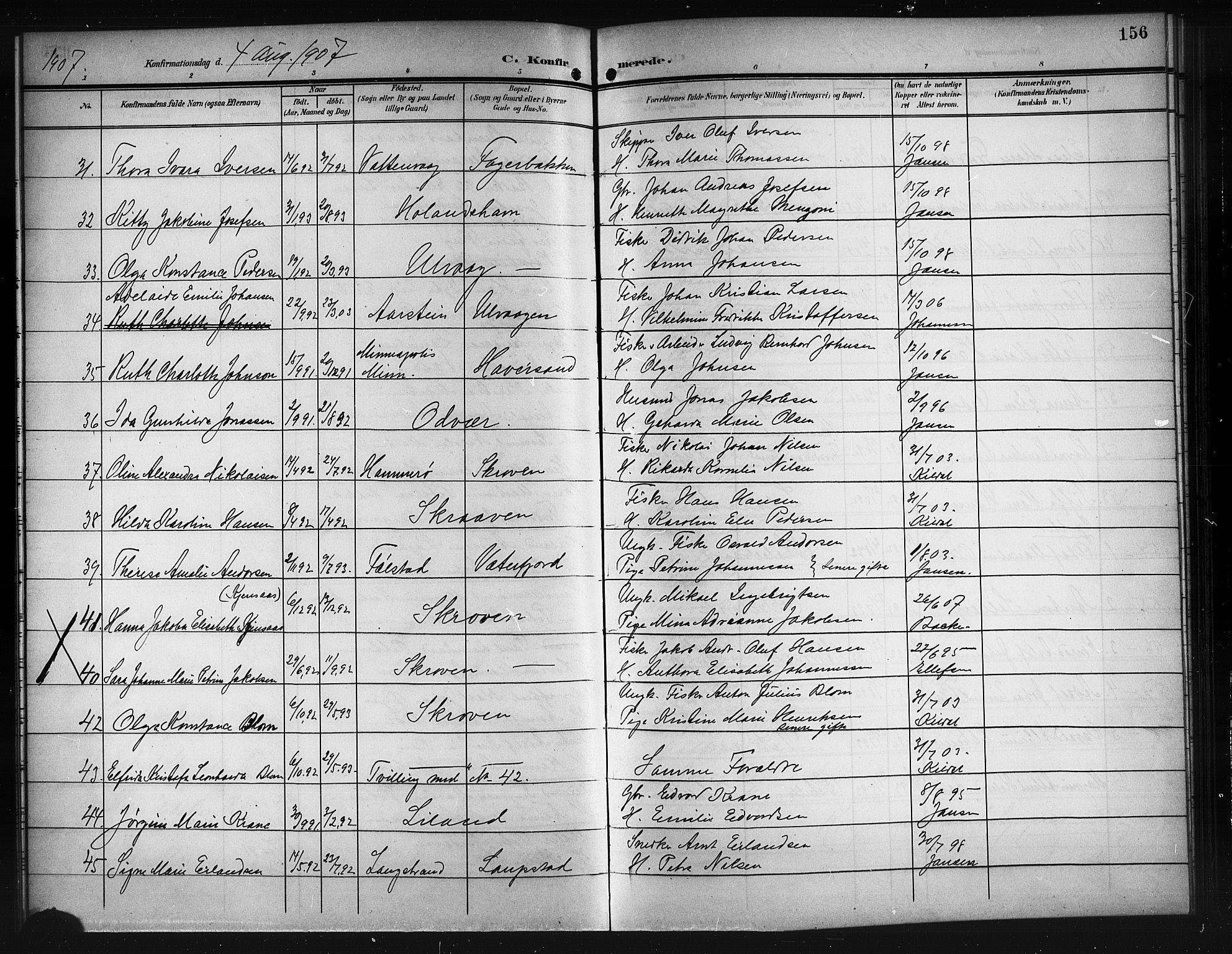 Ministerialprotokoller, klokkerbøker og fødselsregistre - Nordland, AV/SAT-A-1459/874/L1079: Klokkerbok nr. 874C08, 1907-1915, s. 156
