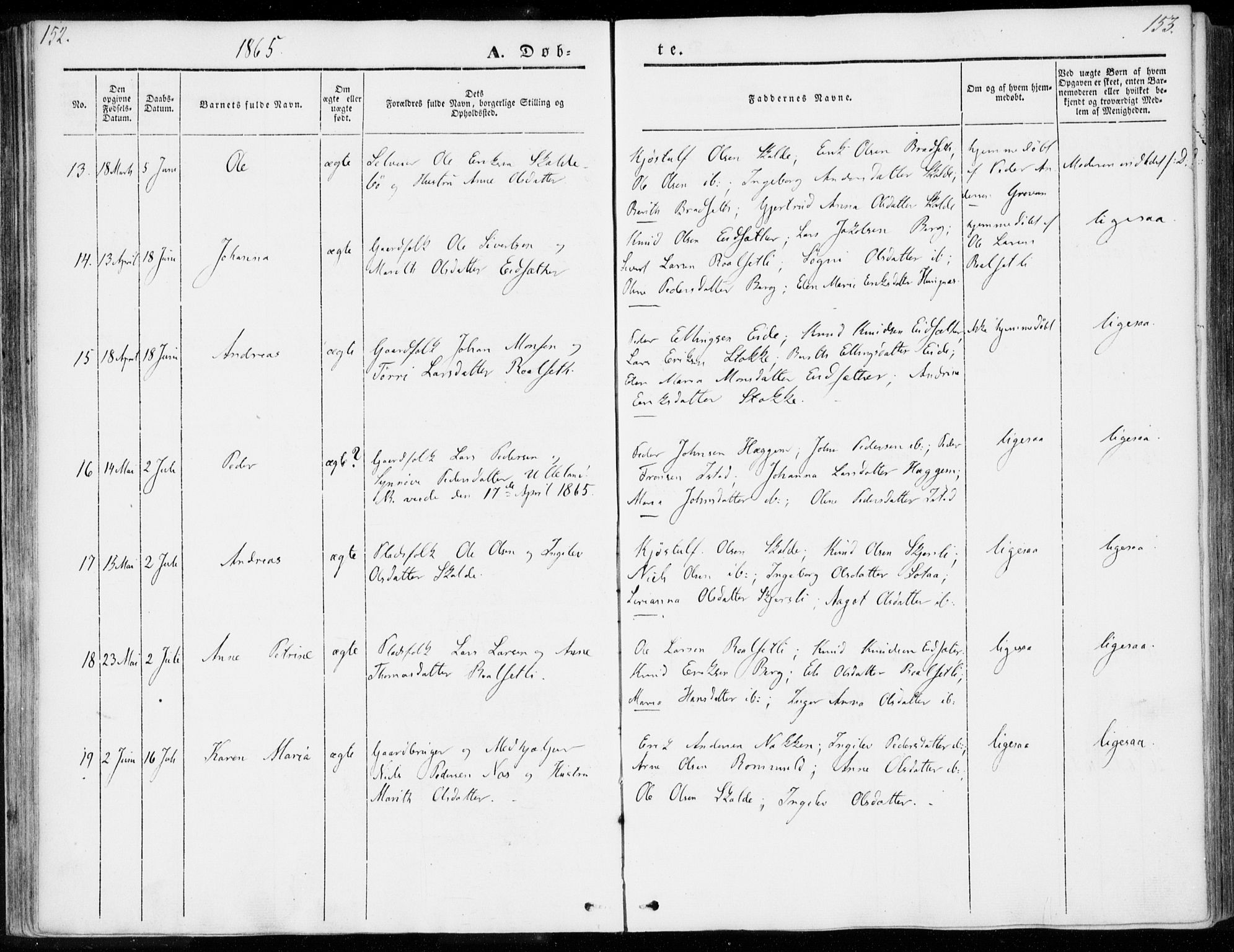 Ministerialprotokoller, klokkerbøker og fødselsregistre - Møre og Romsdal, AV/SAT-A-1454/557/L0680: Ministerialbok nr. 557A02, 1843-1869, s. 152-153