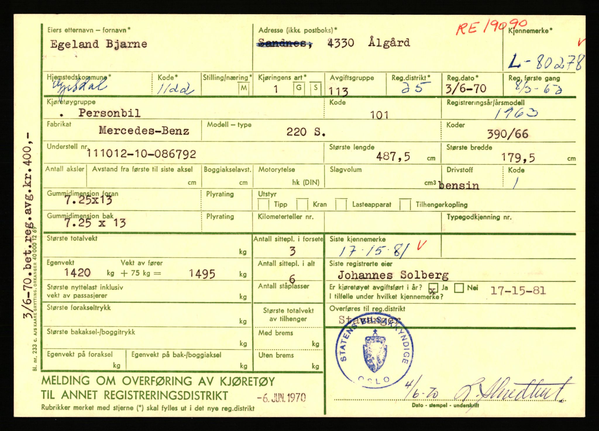 Stavanger trafikkstasjon, AV/SAST-A-101942/0/F/L0070: L-78800 - L-80499, 1930-1971, s. 2210