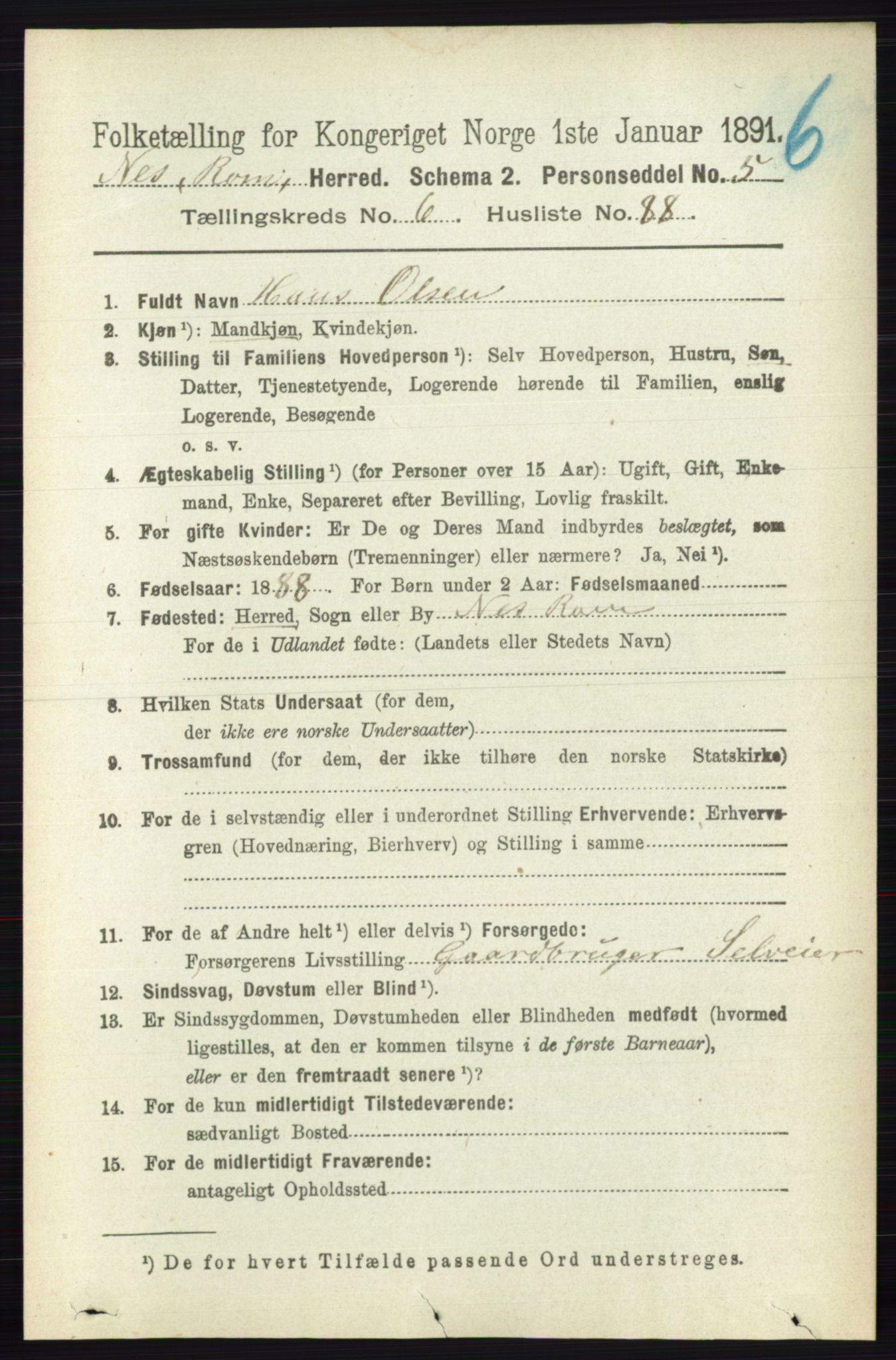 RA, Folketelling 1891 for 0236 Nes herred, 1891, s. 3926