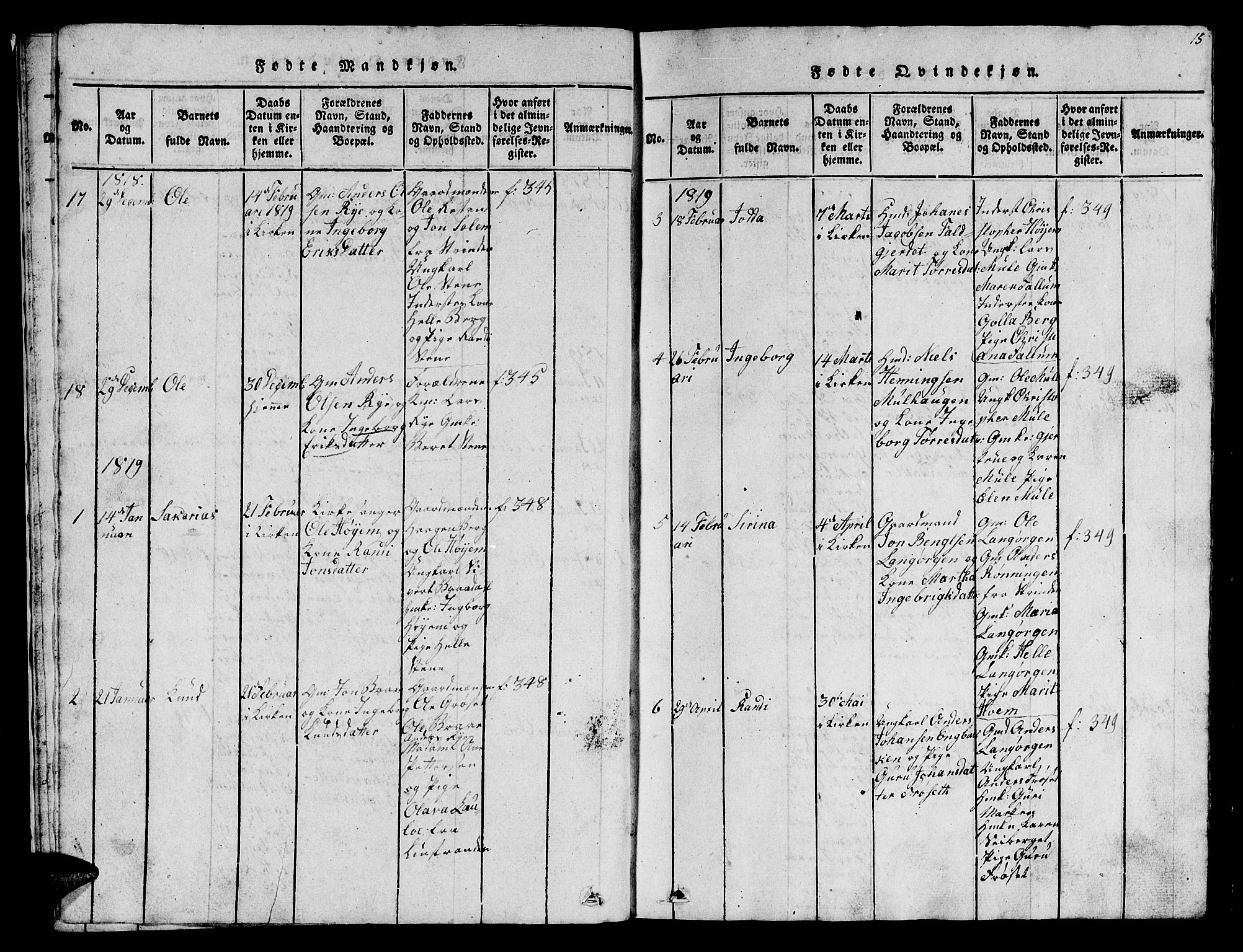 Ministerialprotokoller, klokkerbøker og fødselsregistre - Sør-Trøndelag, AV/SAT-A-1456/612/L0385: Klokkerbok nr. 612C01, 1816-1845, s. 15