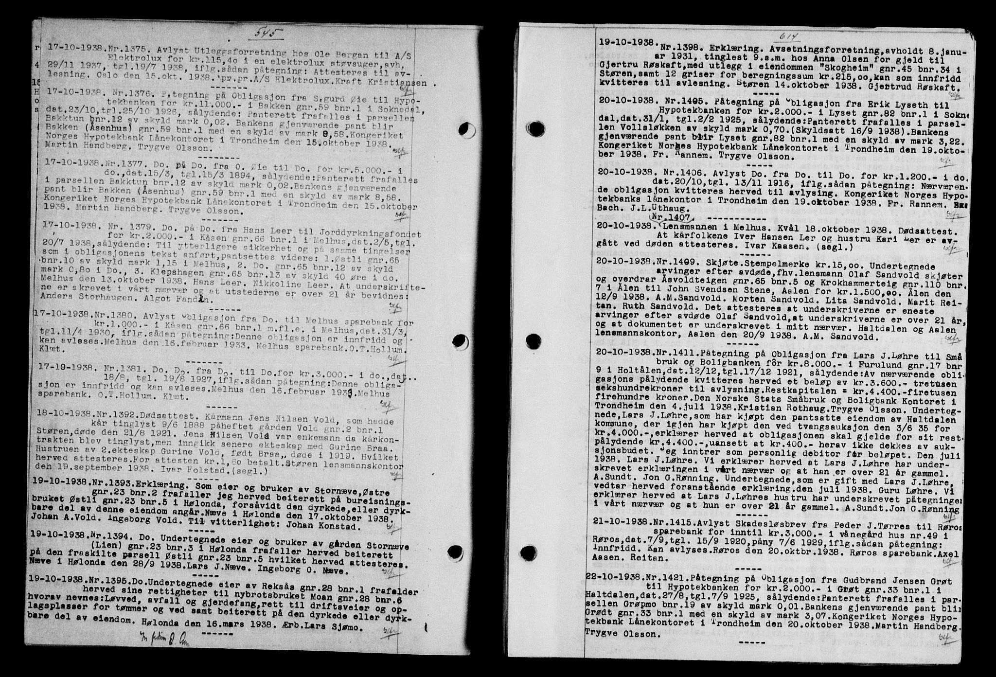 Gauldal sorenskriveri, SAT/A-0014/1/2/2C/L0049: Pantebok nr. 53, 1938-1938, Dagboknr: 1375/1938