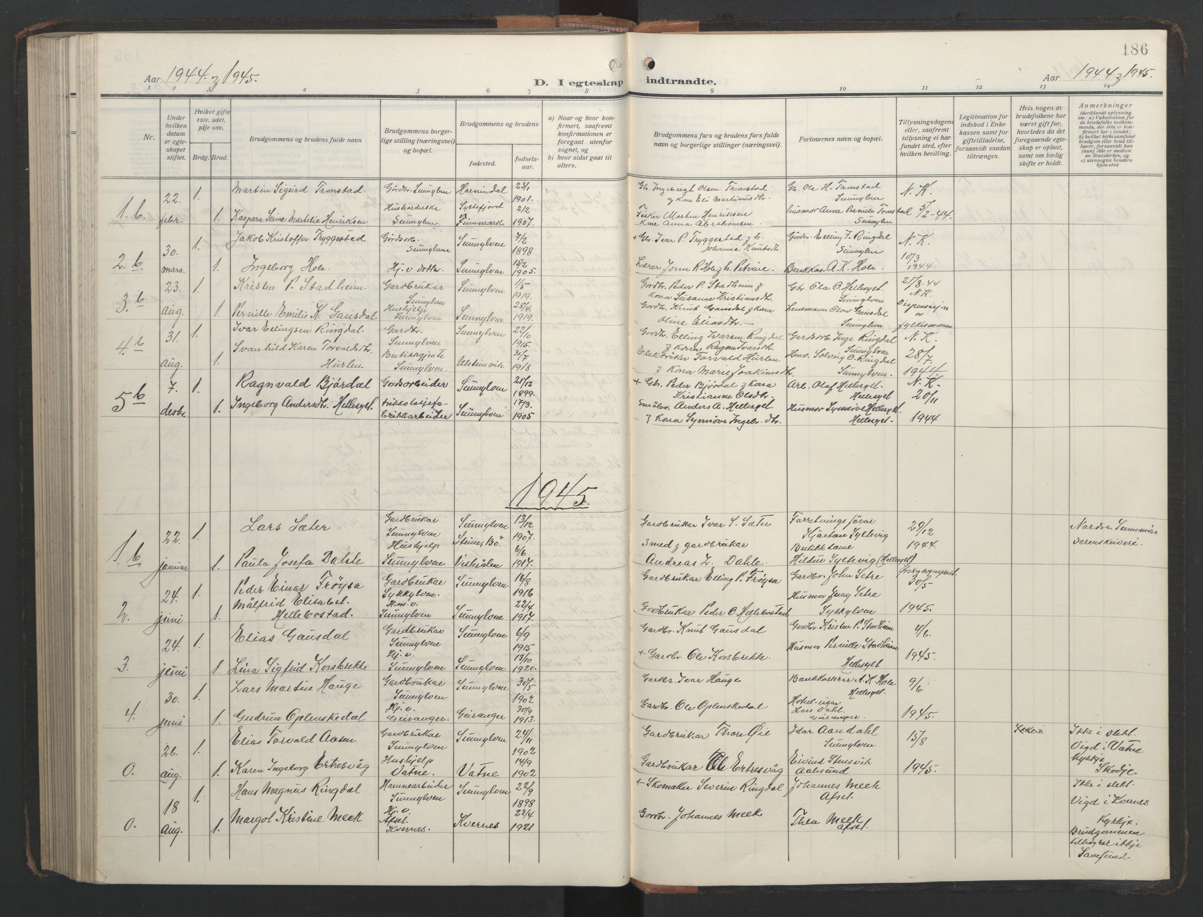 Ministerialprotokoller, klokkerbøker og fødselsregistre - Møre og Romsdal, SAT/A-1454/517/L0232: Klokkerbok nr. 517C05, 1910-1946, s. 186