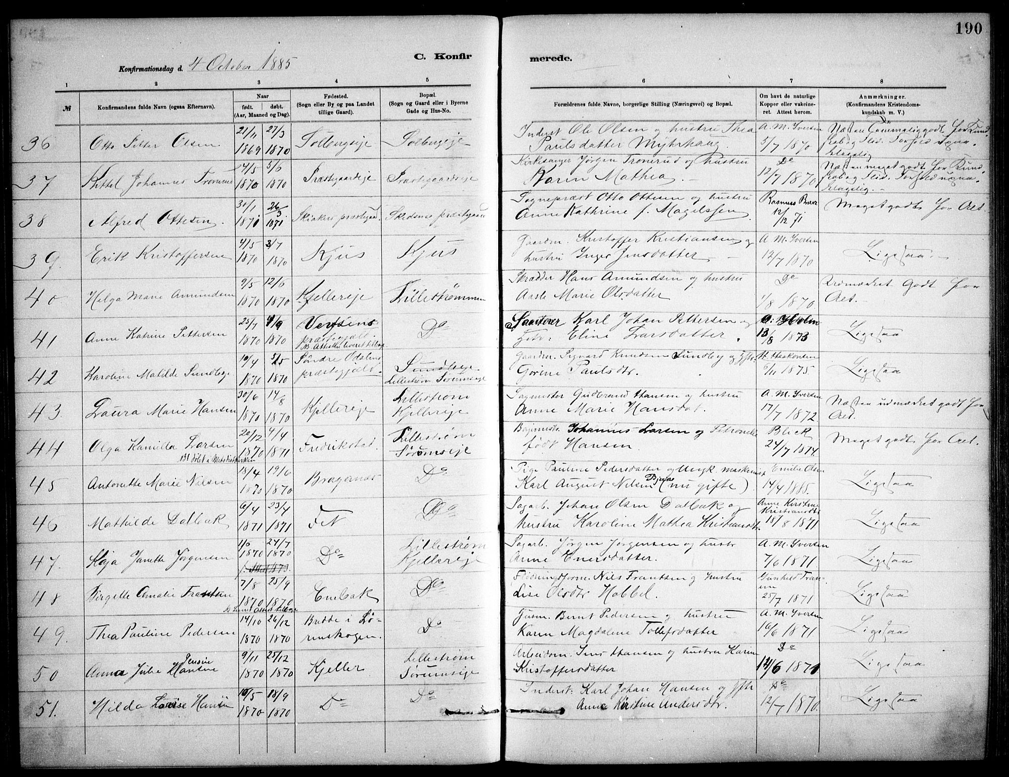 Skedsmo prestekontor Kirkebøker, SAO/A-10033a/F/Fa/L0013: Ministerialbok nr. I 13, 1883-1891, s. 190