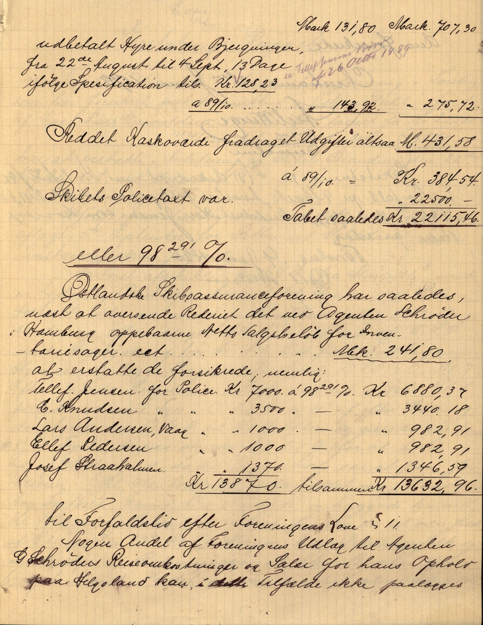 Pa 63 - Østlandske skibsassuranceforening, VEMU/A-1079/G/Ga/L0024/0001: Havaridokumenter / Norrøna, Phønic, Monark, Johan Dahll, Josephine, 1889, s. 91