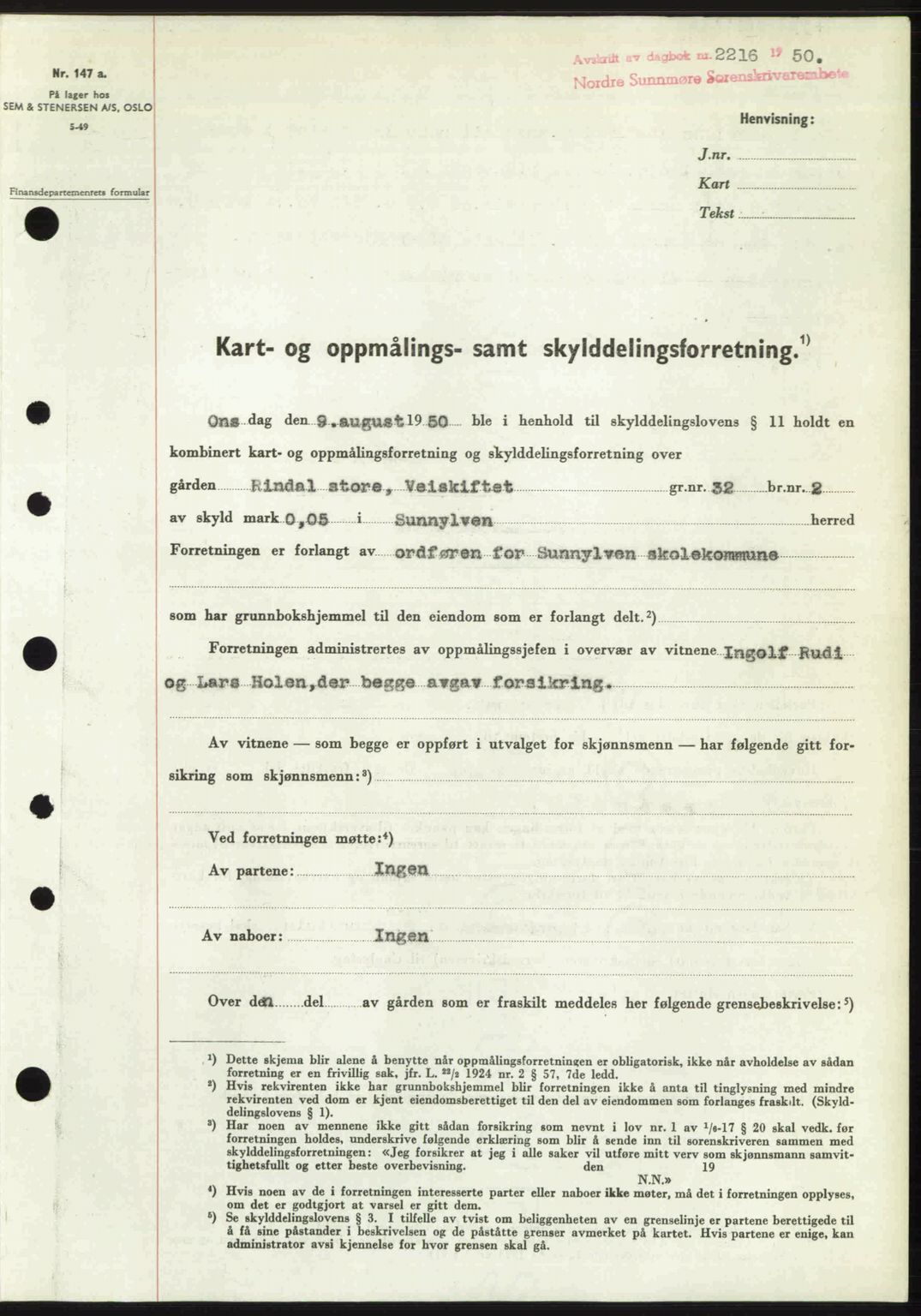 Nordre Sunnmøre sorenskriveri, AV/SAT-A-0006/1/2/2C/2Ca: Pantebok nr. A36, 1950-1950, Dagboknr: 2216/1950