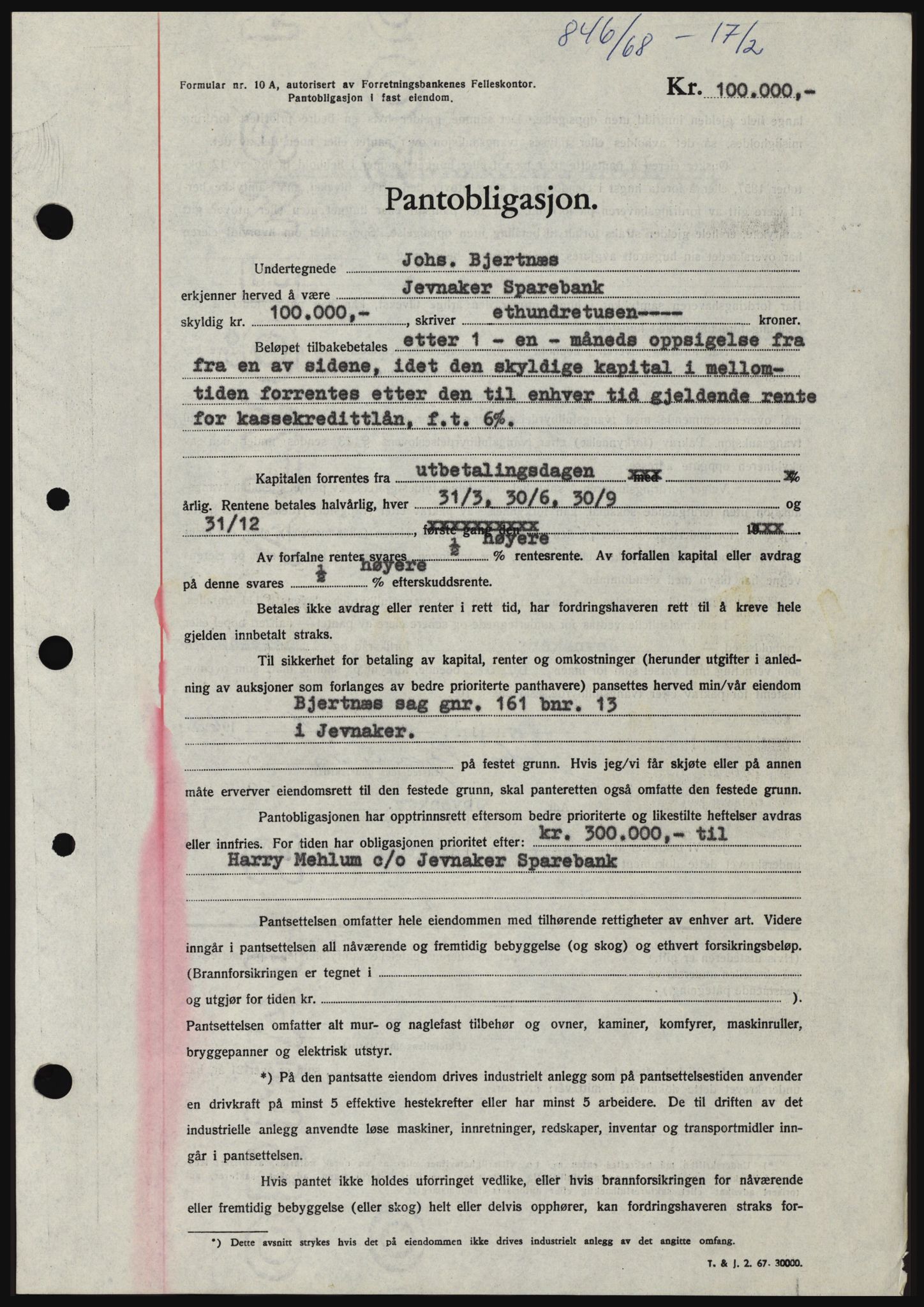 Hadeland og Land tingrett, AV/SAH-TING-010/H/Hb/Hbc/L0069: Pantebok nr. B69, 1968-1968, Dagboknr: 846/1968
