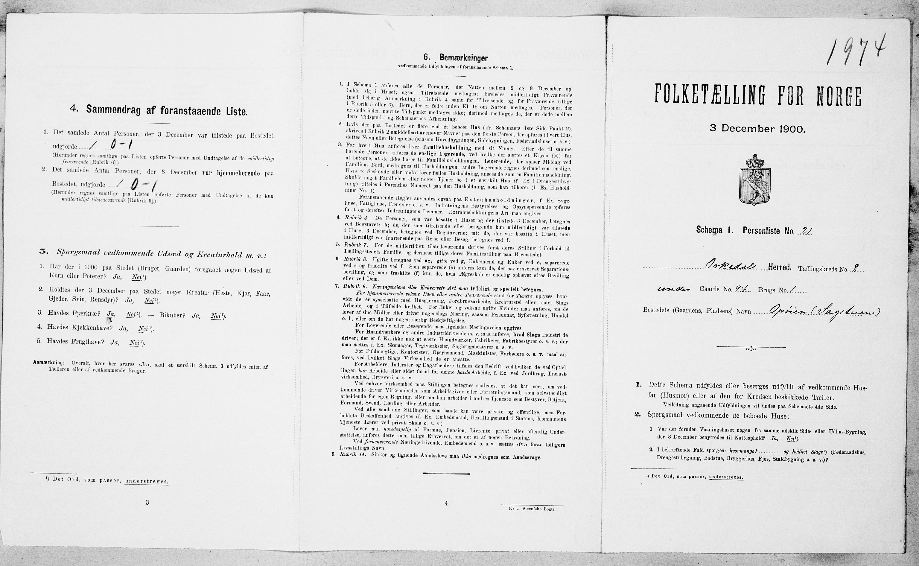 SAT, Folketelling 1900 for 1638 Orkdal herred, 1900, s. 1279