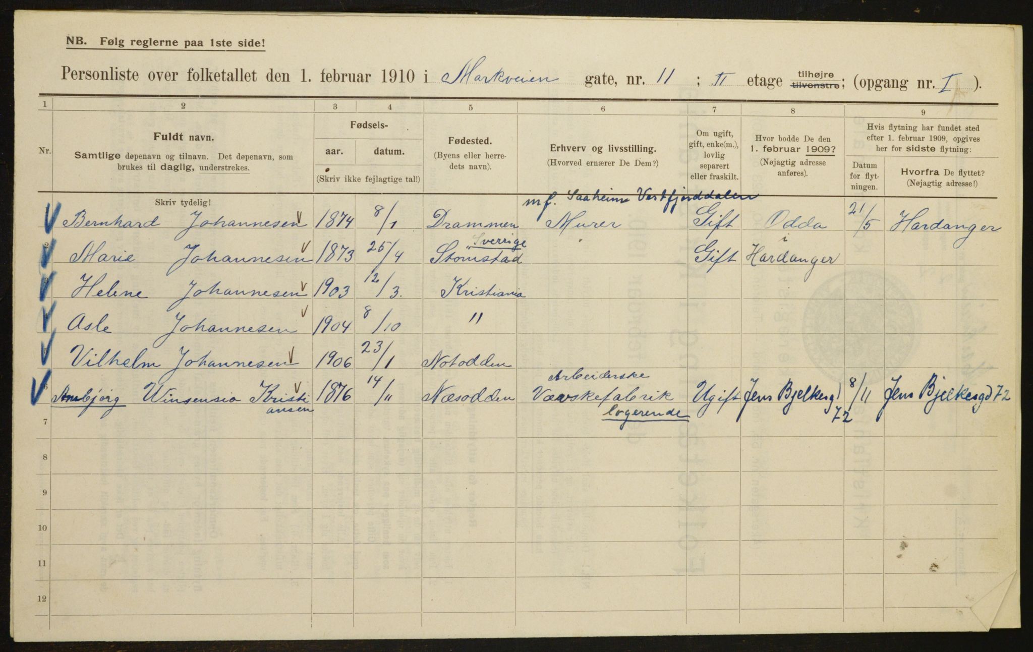 OBA, Kommunal folketelling 1.2.1910 for Kristiania, 1910, s. 61176