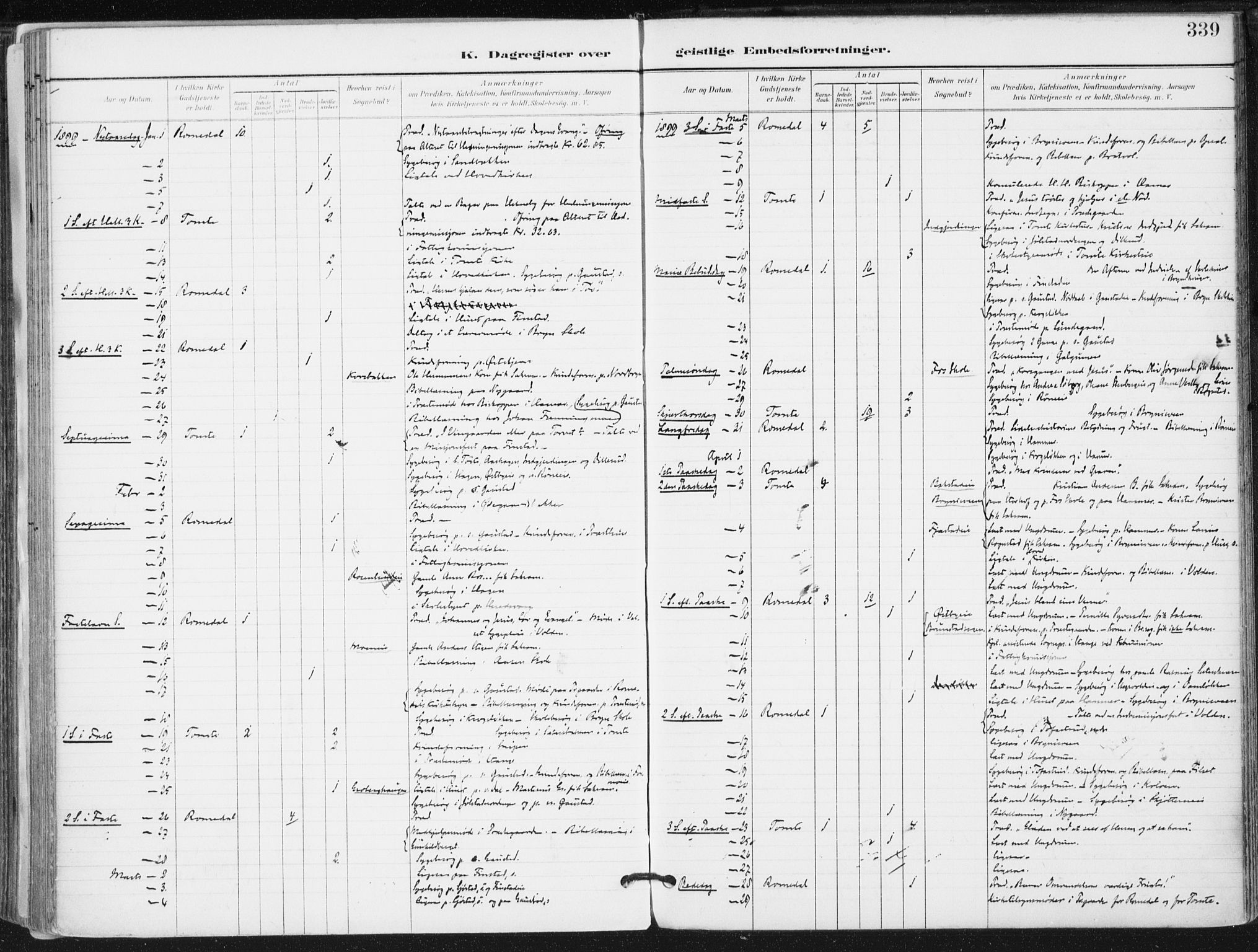 Romedal prestekontor, SAH/PREST-004/K/L0011: Ministerialbok nr. 11, 1896-1912, s. 339