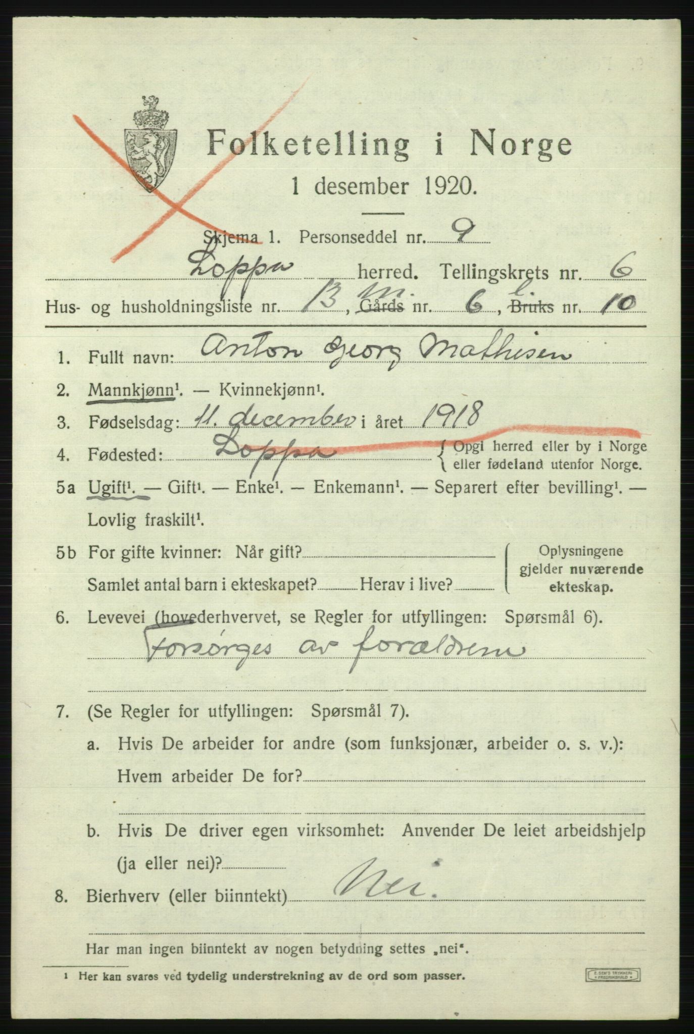 SATØ, Folketelling 1920 for 2014 Loppa herred, 1920, s. 2690