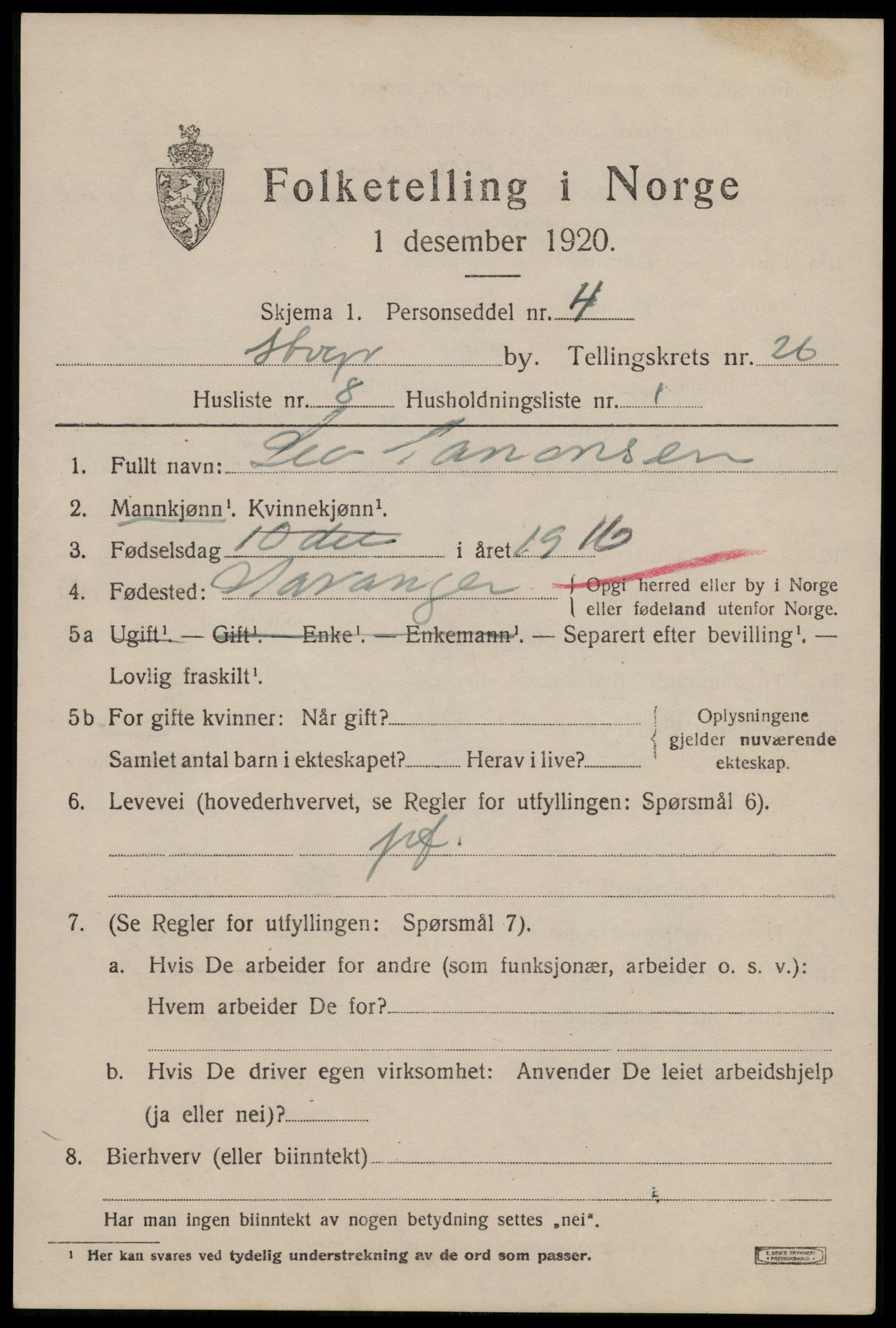 SAST, Folketelling 1920 for 1103 Stavanger kjøpstad, 1920, s. 77824