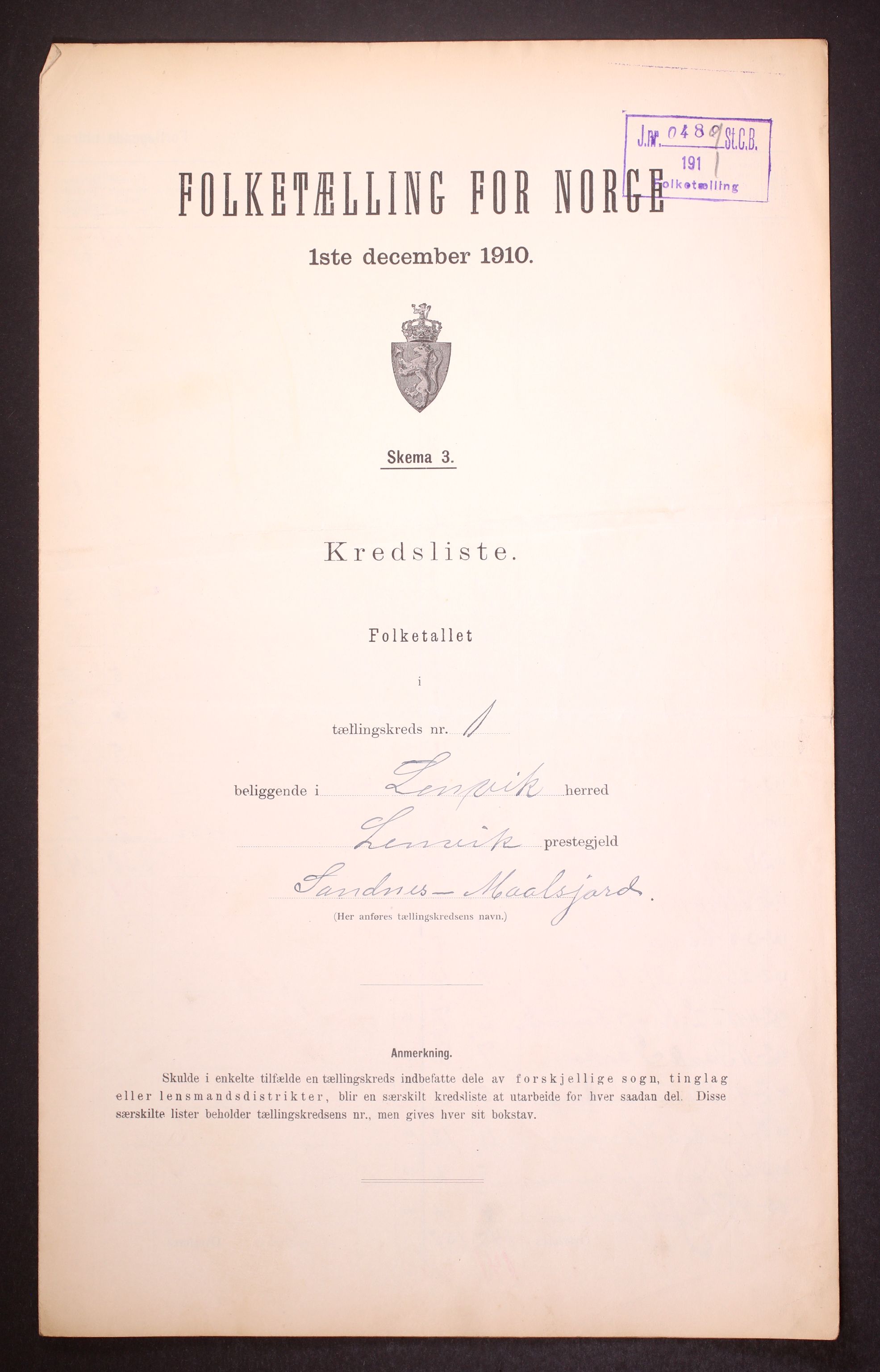 RA, Folketelling 1910 for 1931 Lenvik herred, 1910, s. 4