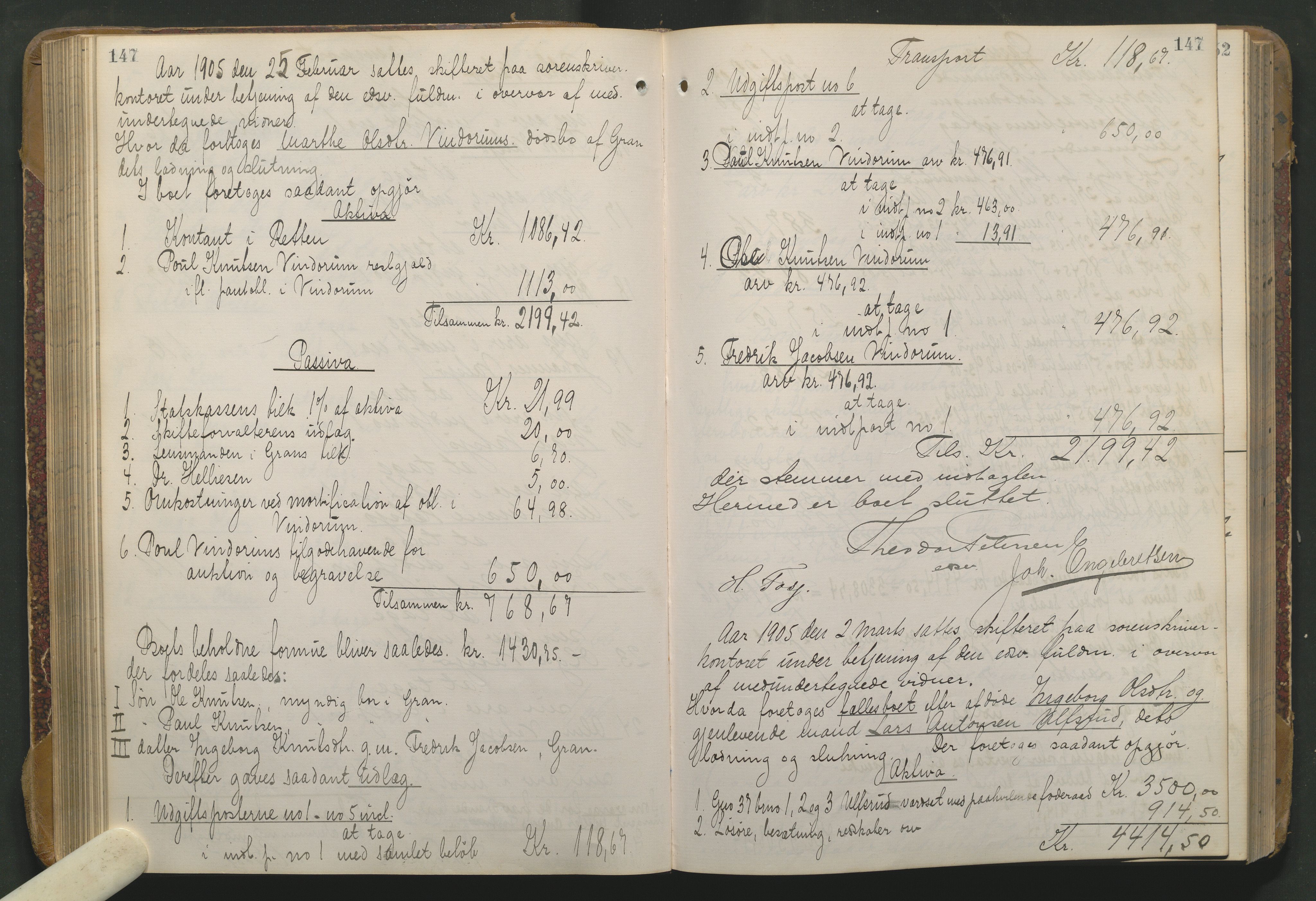 Hadeland og Land tingrett, SAH/TING-010/J/Jd/L0004: Skifteutlodningsprotokoll, 1900-1913, s. 147