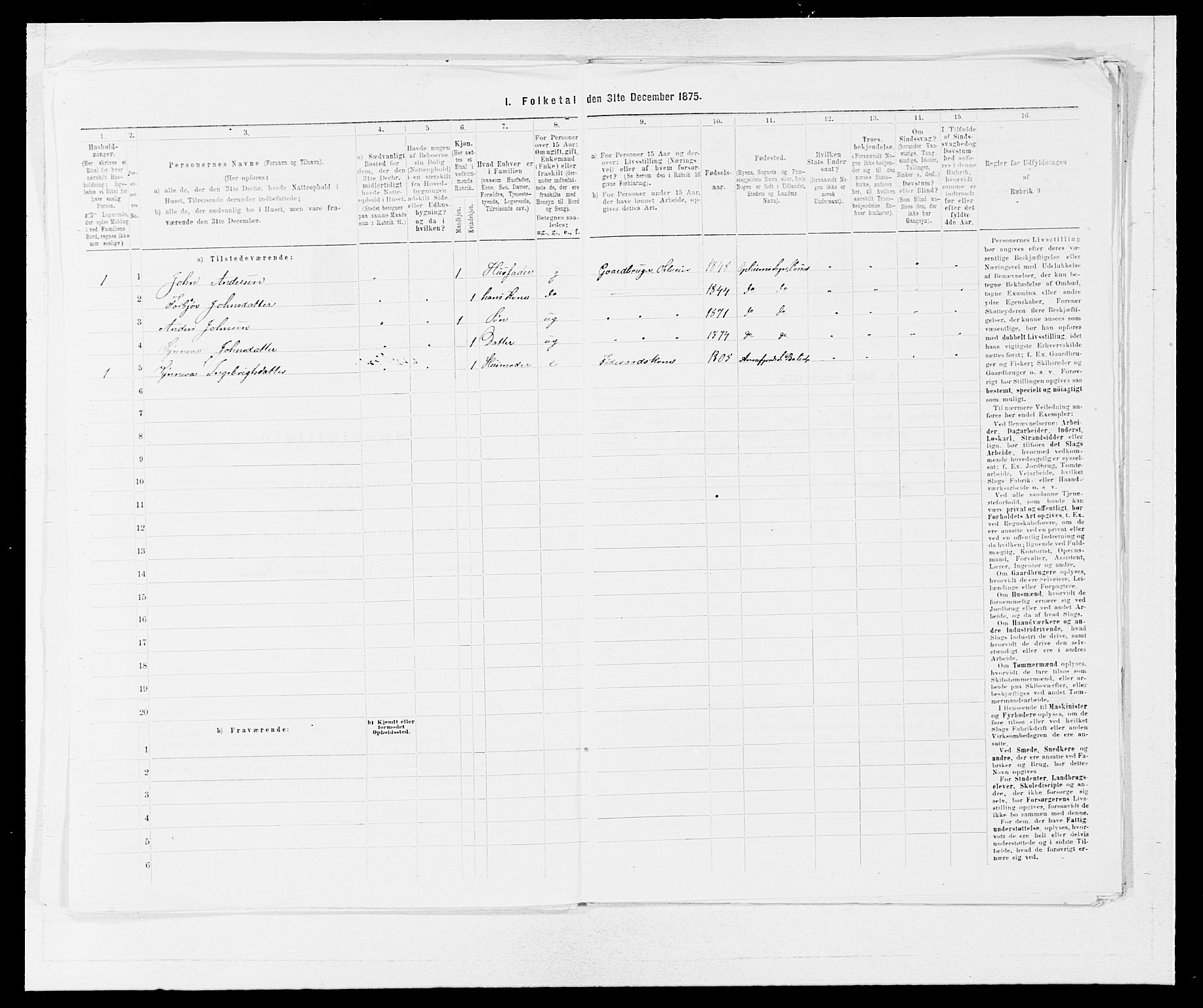 SAB, Folketelling 1875 for 1236P Vossestrand prestegjeld, 1875, s. 404