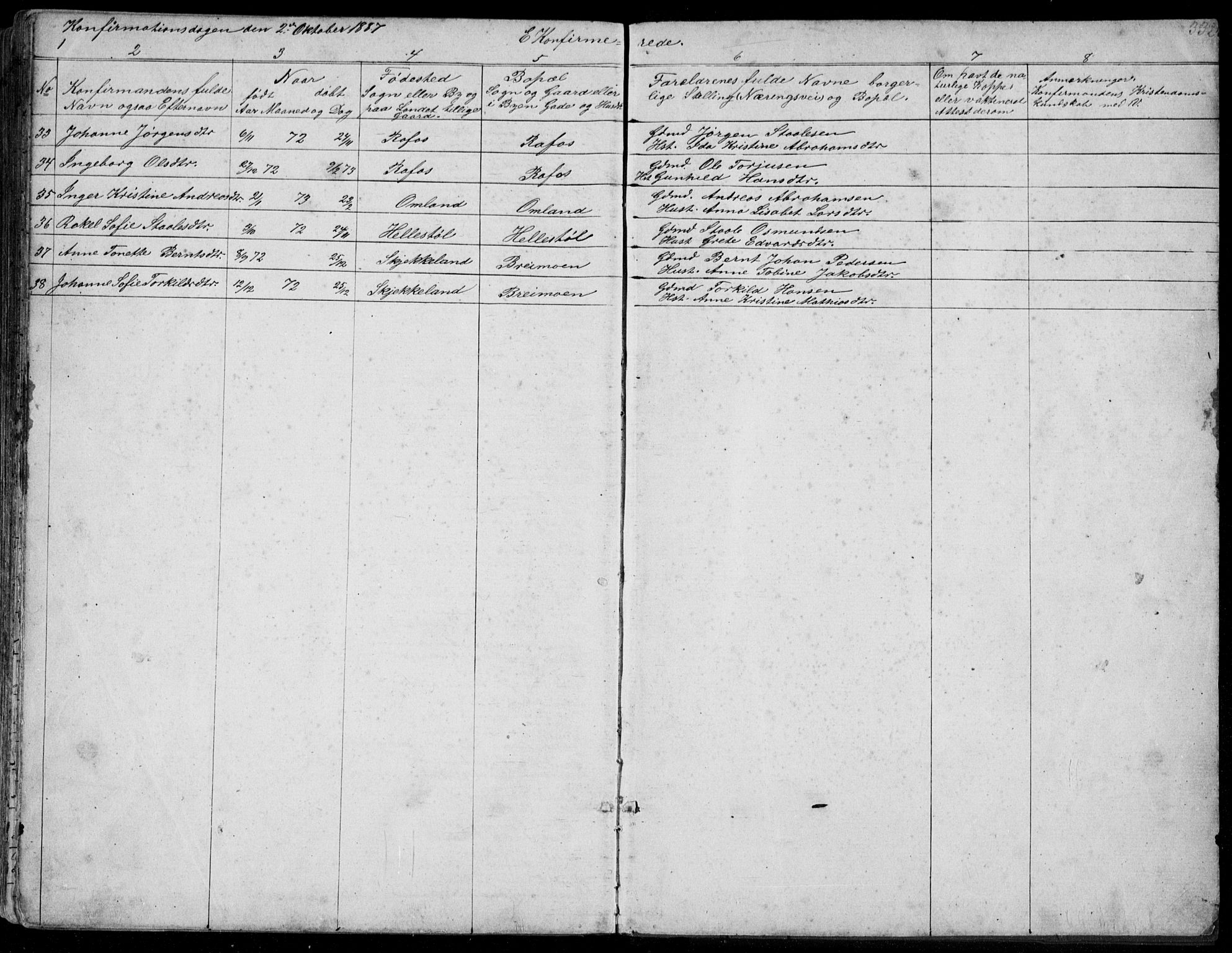 Kvinesdal sokneprestkontor, AV/SAK-1111-0026/F/Fb/Fbb/L0002: Klokkerbok nr. B 2, 1873-1897, s. 332